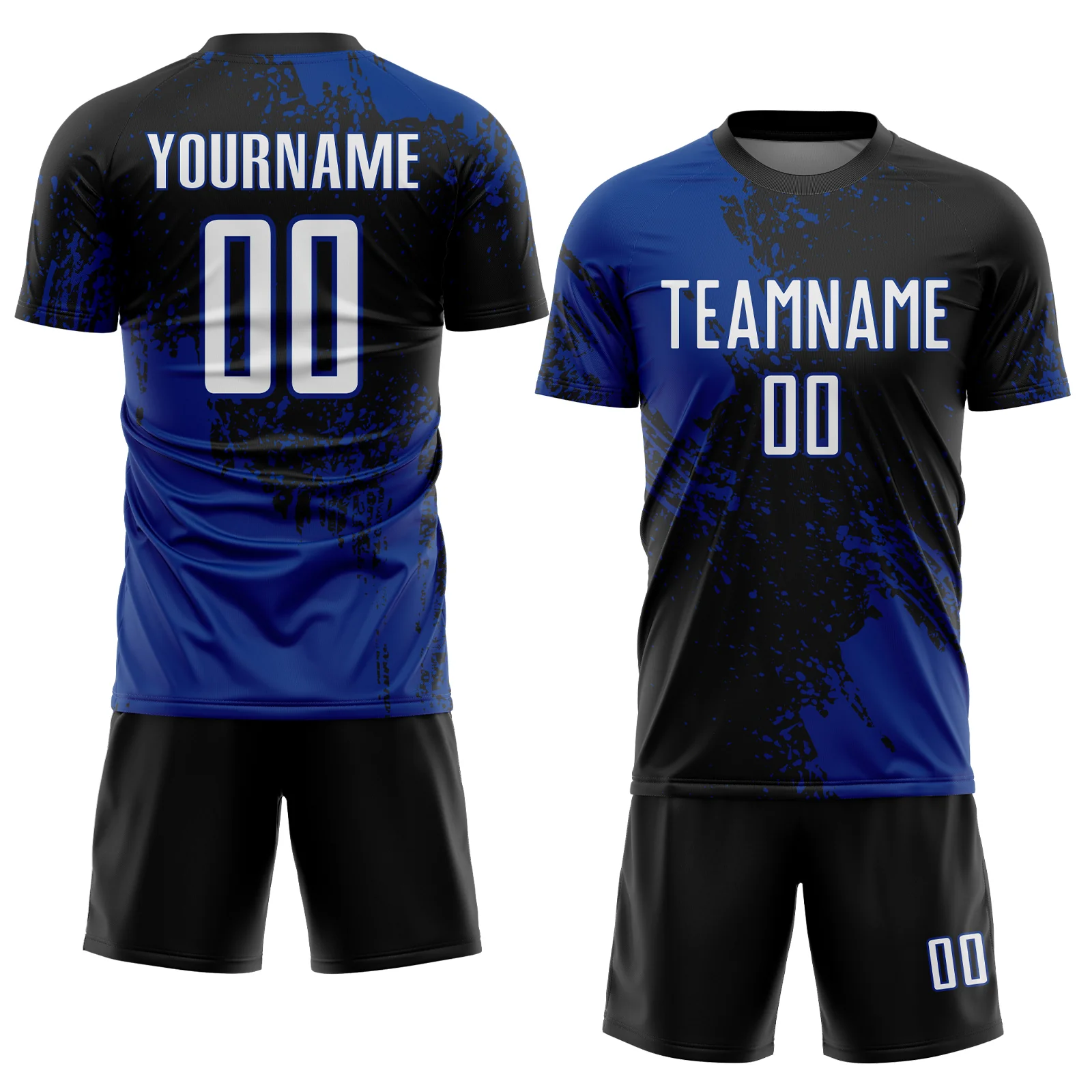 Custom Black White-Royal Abstract Brush Stroke Sports Sublimation Soccer Uniform Jersey - Image 2