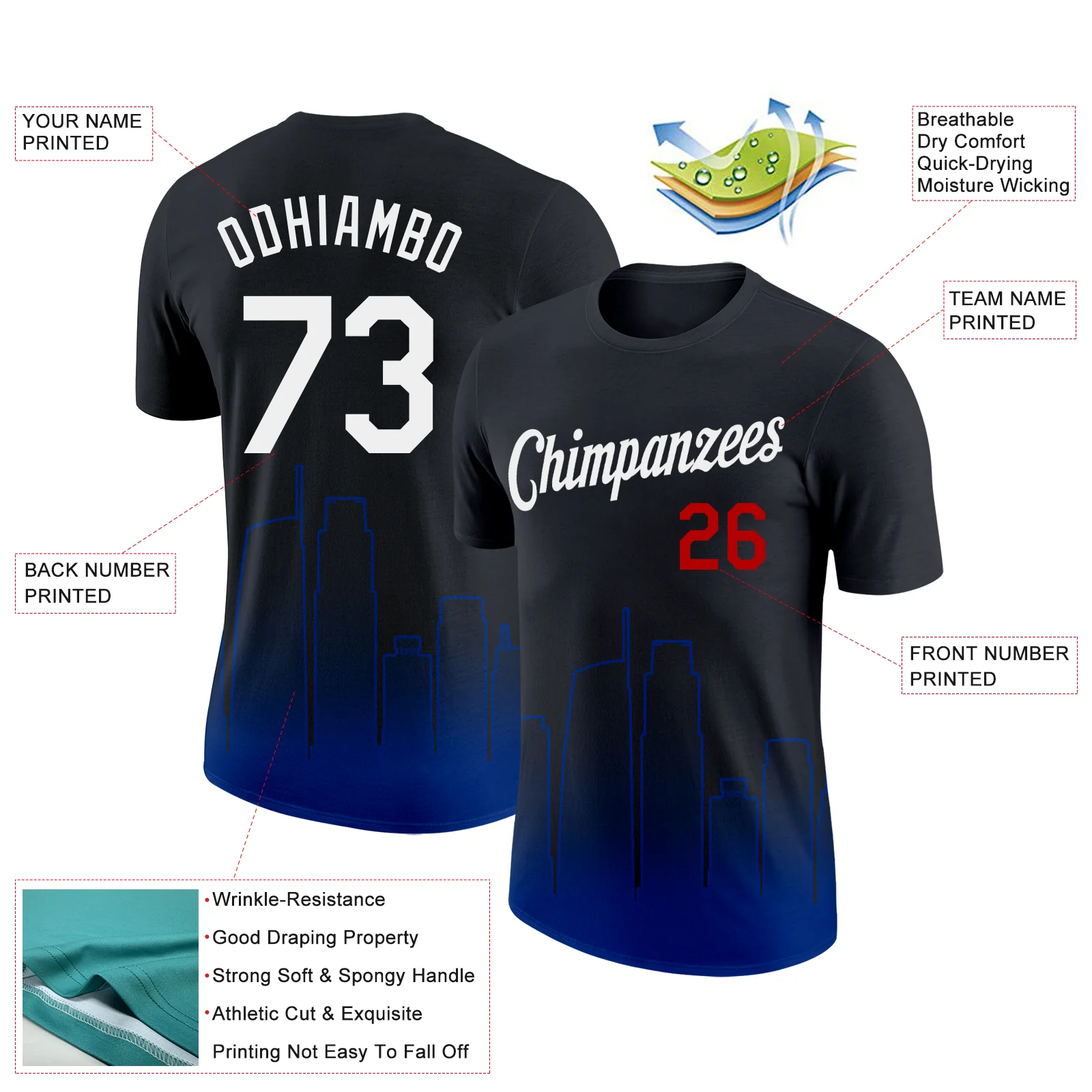 Custom Black White Royal-Red 3D Los Angeles City Edition Fade Fashion Performance T-Shirt - Image 2