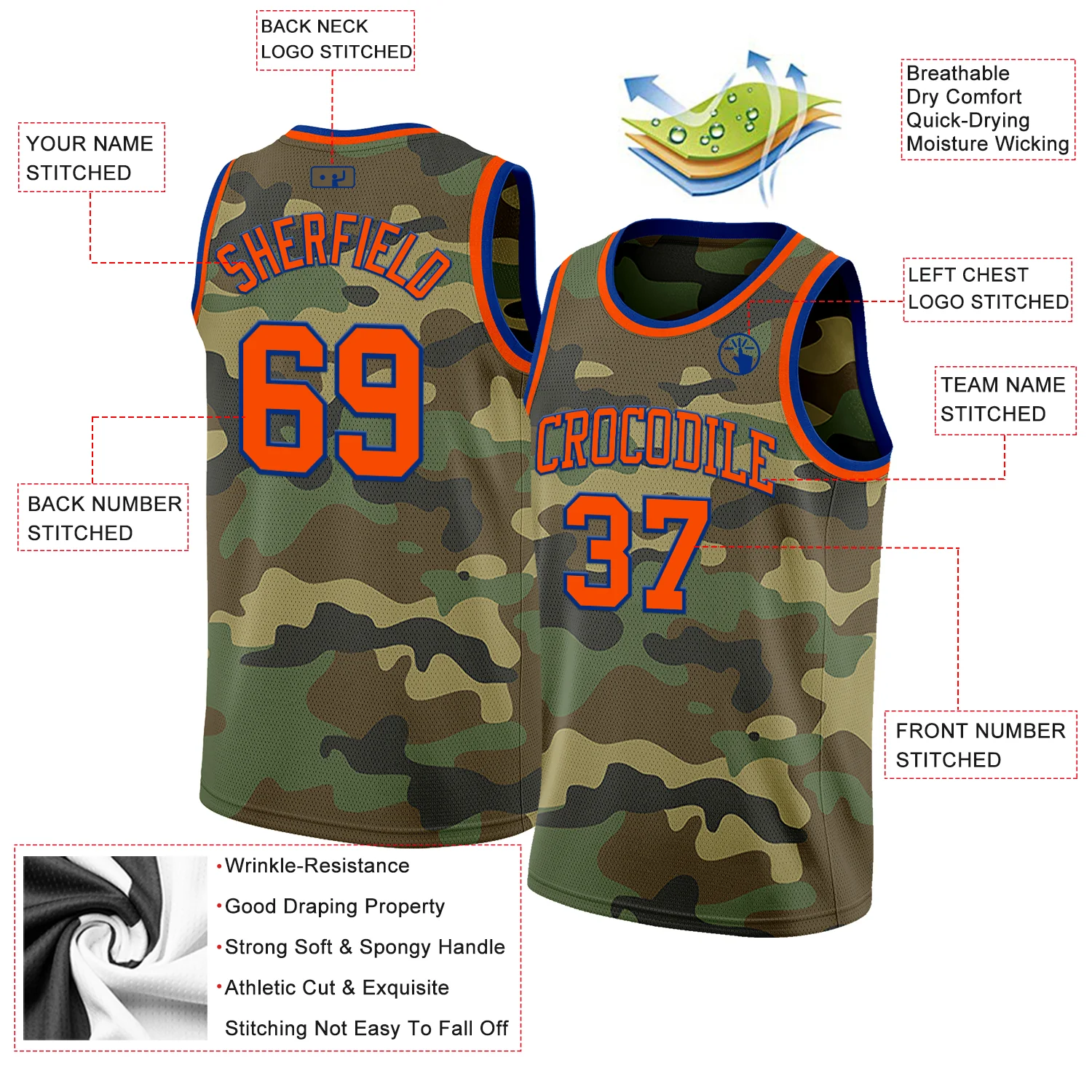 Custom Camo Orange-Royal Authentic Salute To Service Basketball Jersey - Image 2