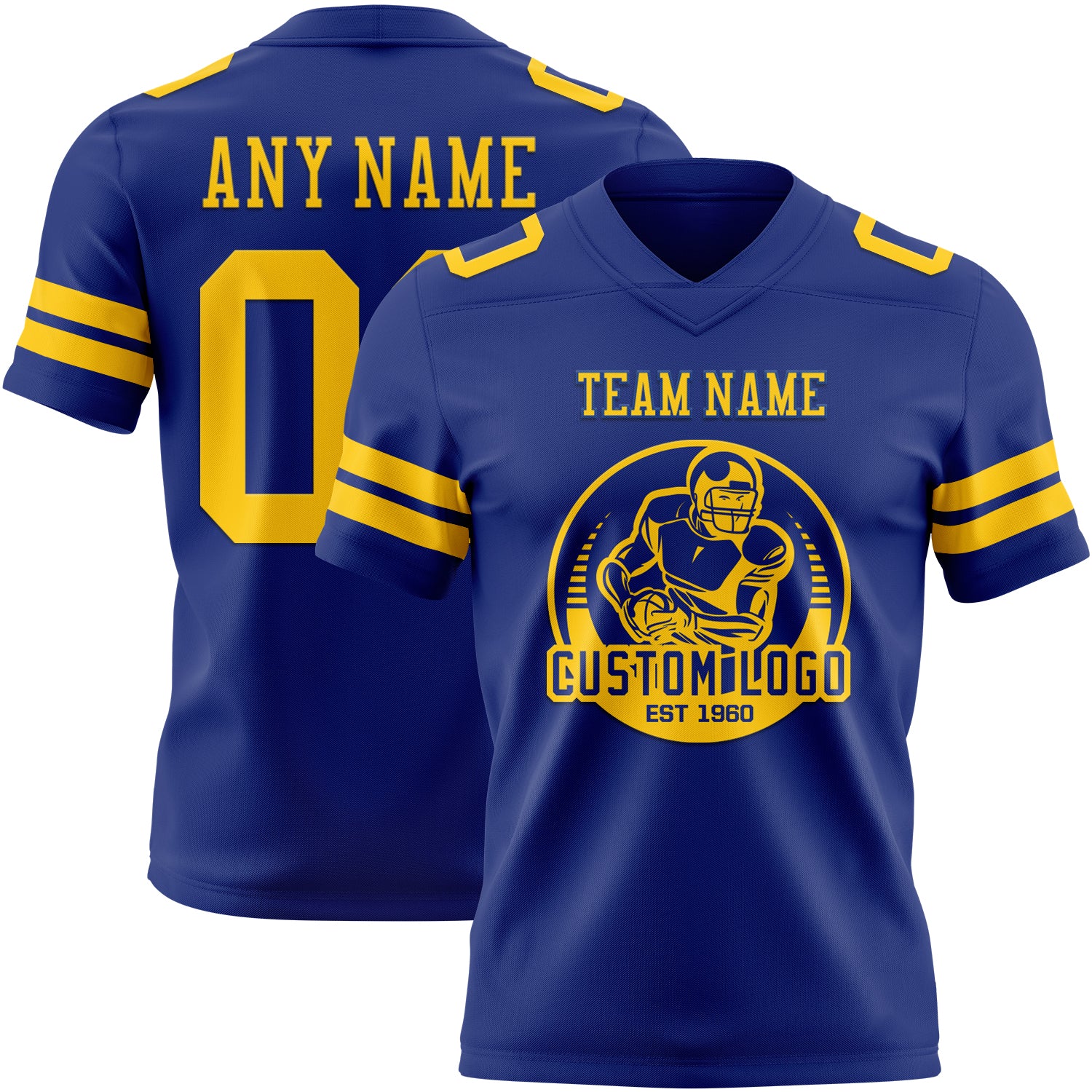 Custom Royal Yellow Authentic Football Jersey - Image 2