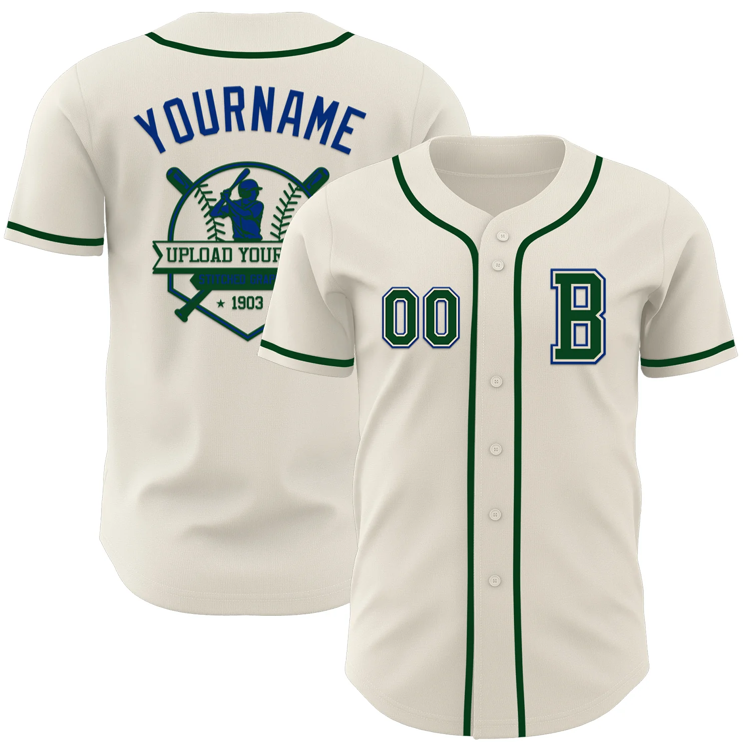 Custom Cream Green-Royal Authentic Baseball Jersey - Image 5