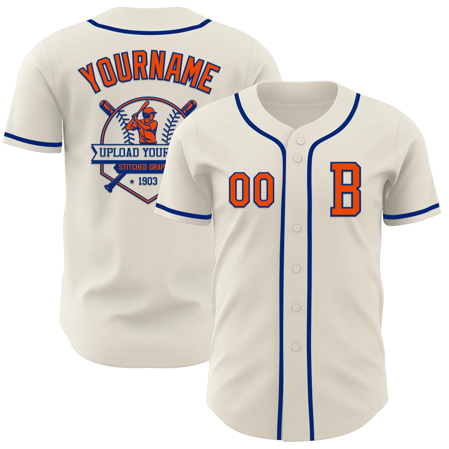 Custom Cream Orange-Royal Authentic Baseball Jersey - Image 5