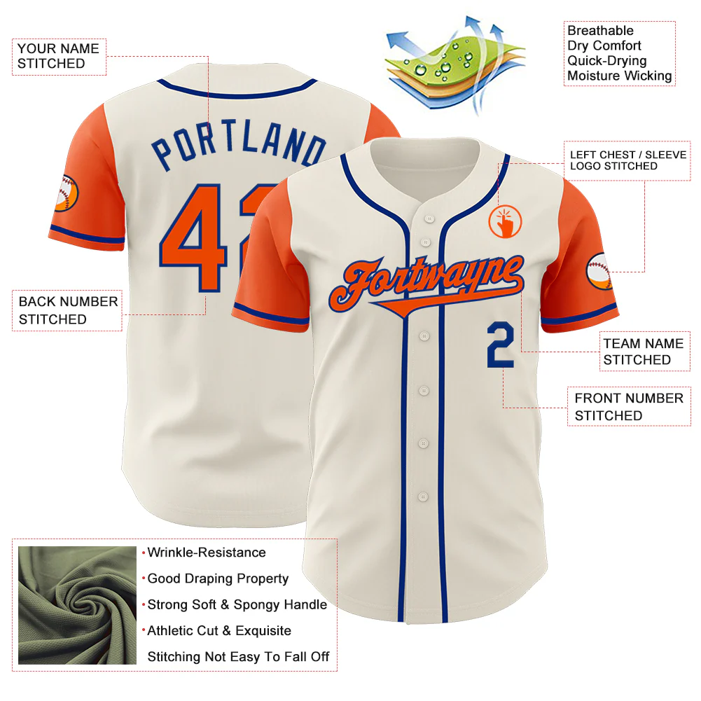 Custom Cream Orange-Royal Authentic Two Tone Baseball Jersey - Image 3