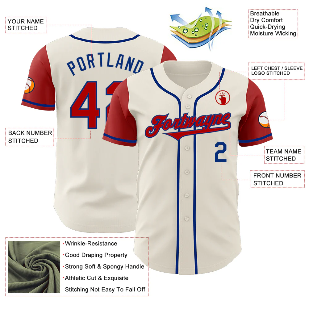 Custom Cream Red-Royal Authentic Two Tone Baseball Jersey - Image 3