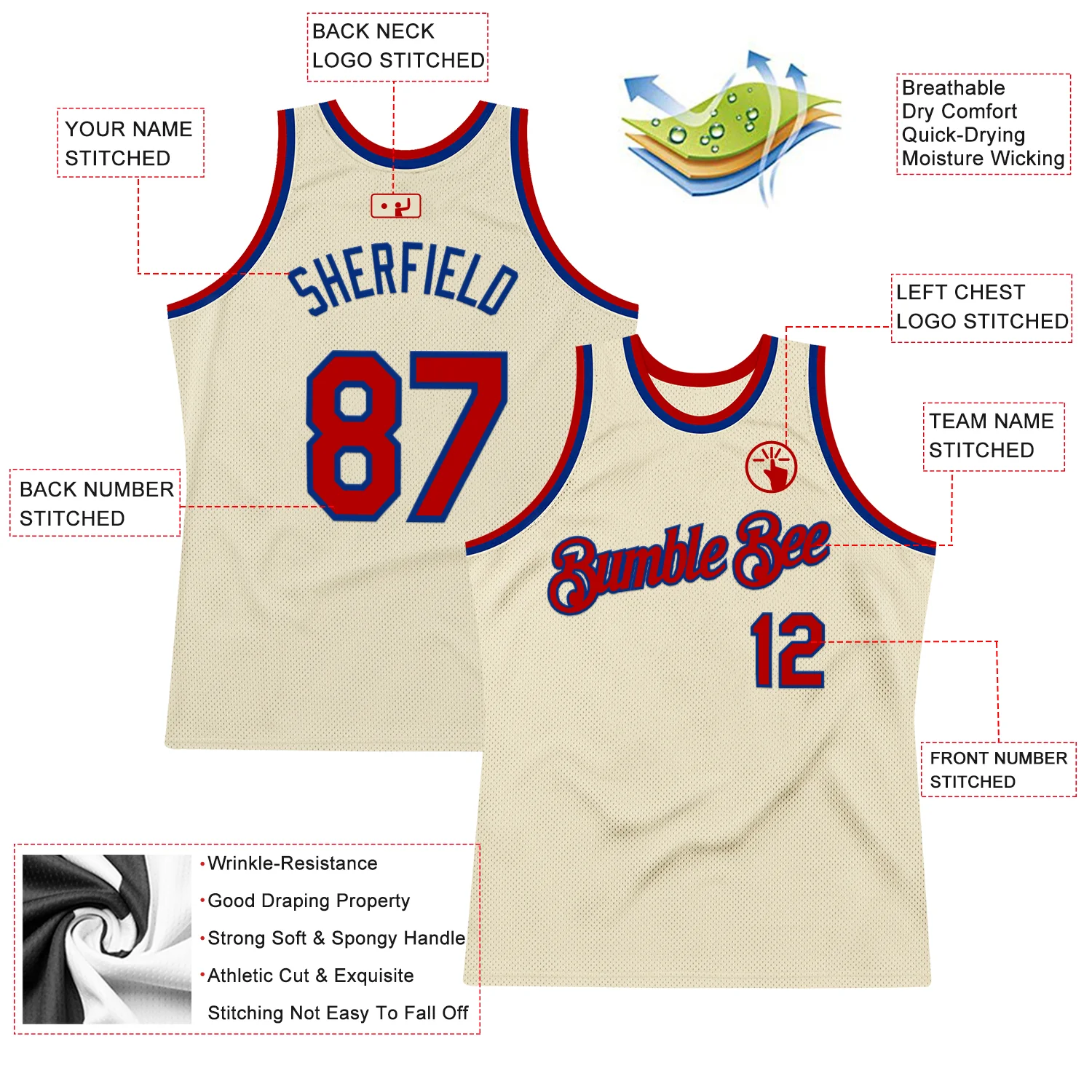 Custom Cream Red-Royal Authentic Throwback Basketball Jersey - Image 2