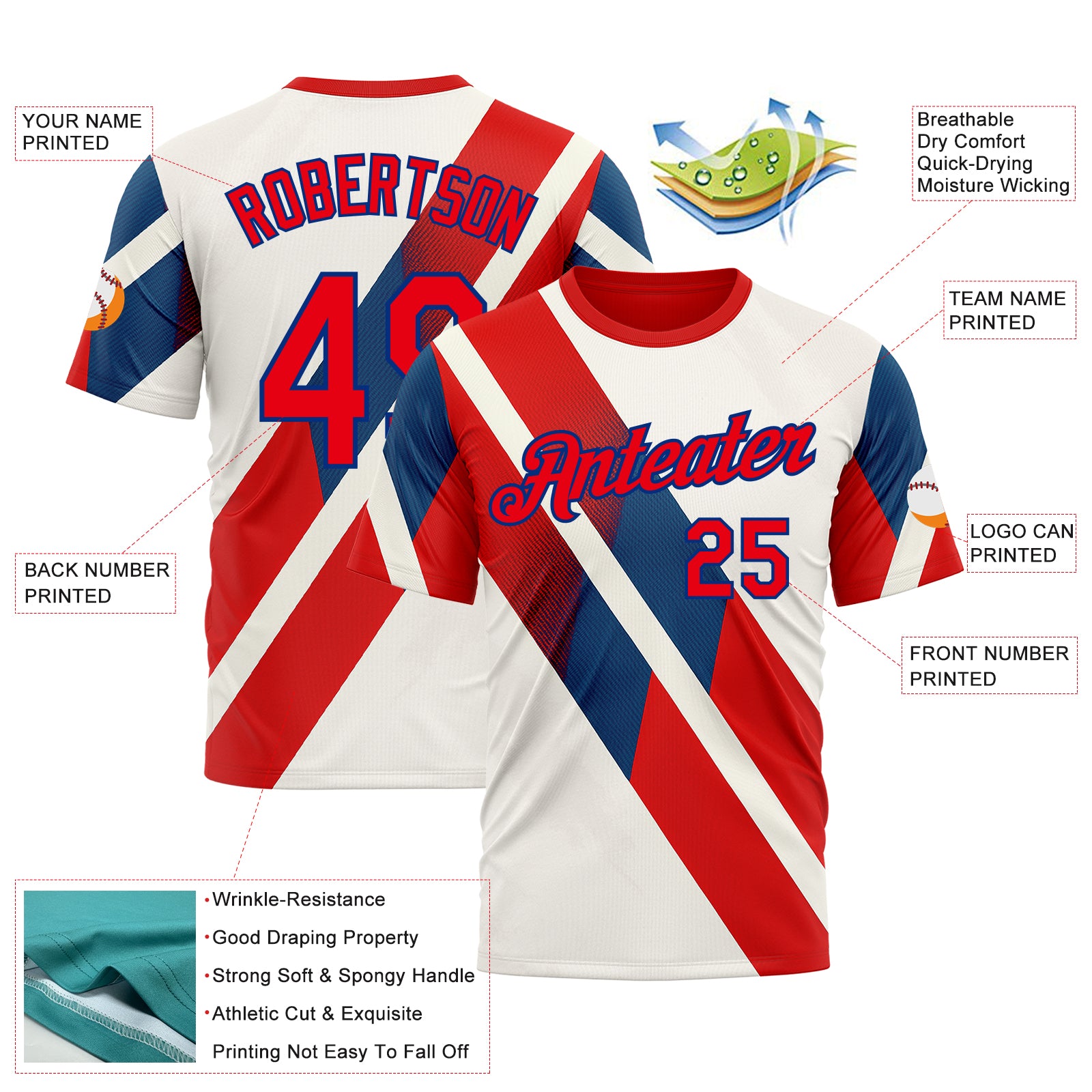 Custom Cream Fire Red-Royal 3D Pattern Design Canada America Sportswear Performance T-Shirt - Image 2