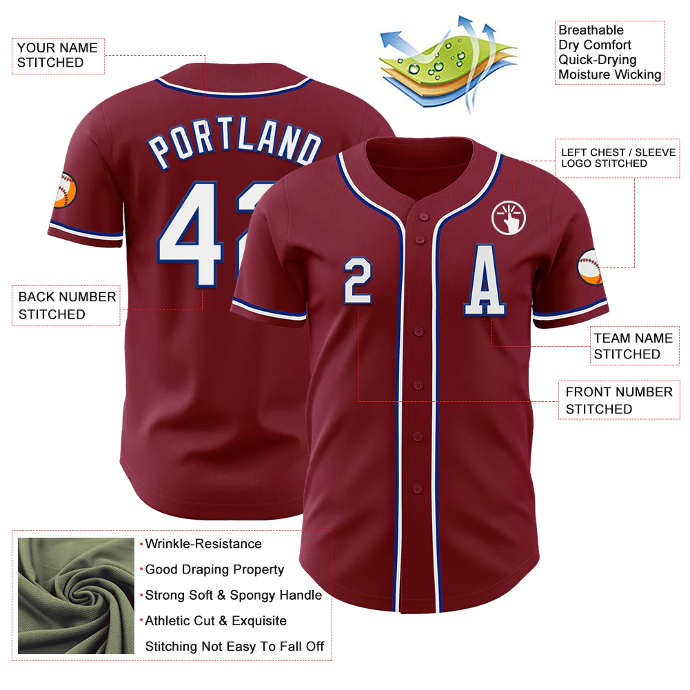 Custom Crimson White-Royal Authentic Baseball Jersey - Image 2