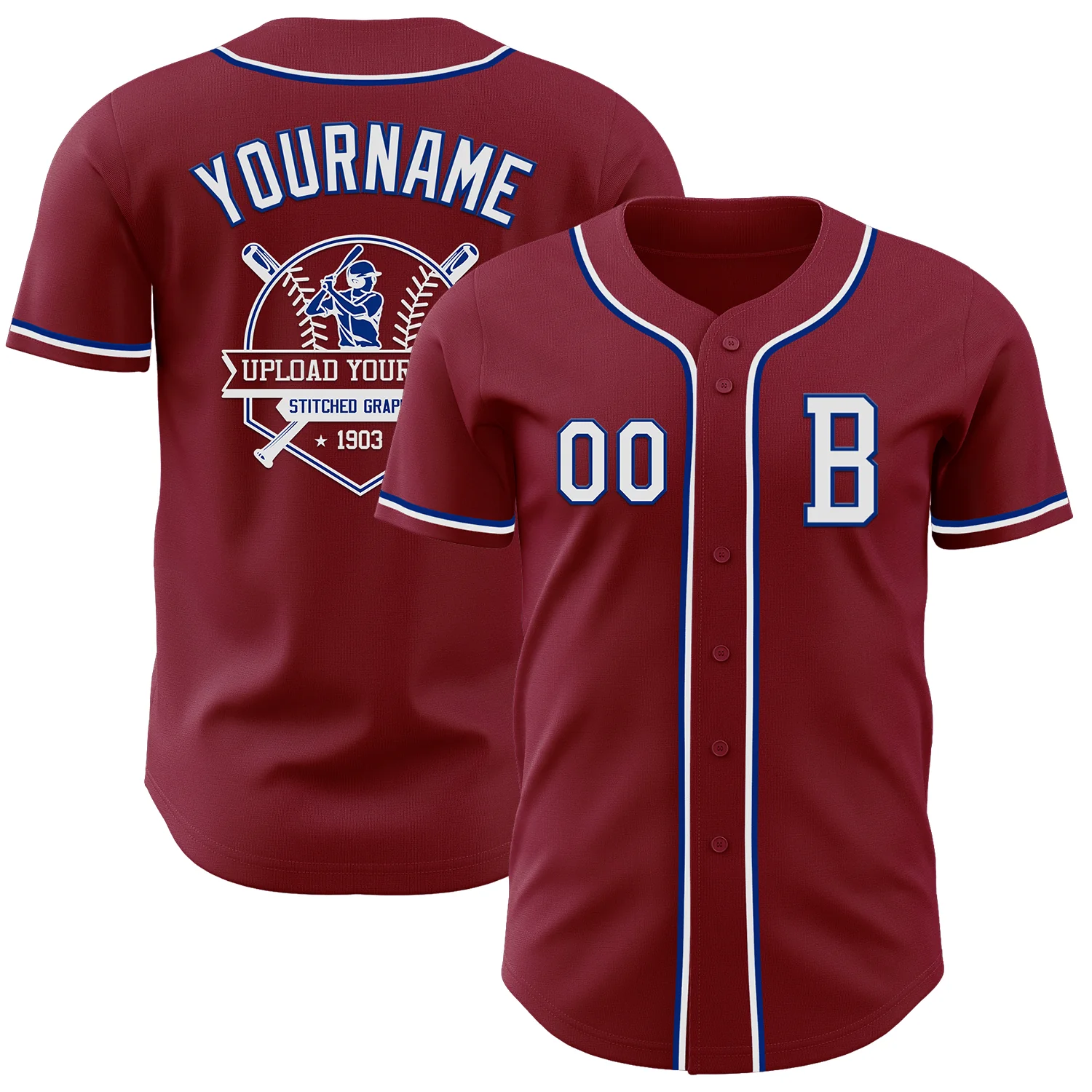 Custom Crimson White-Royal Authentic Baseball Jersey - Image 5