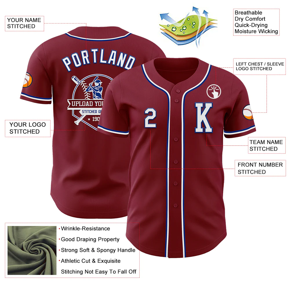 Custom Crimson White-Royal Authentic Baseball Jersey - Image 6