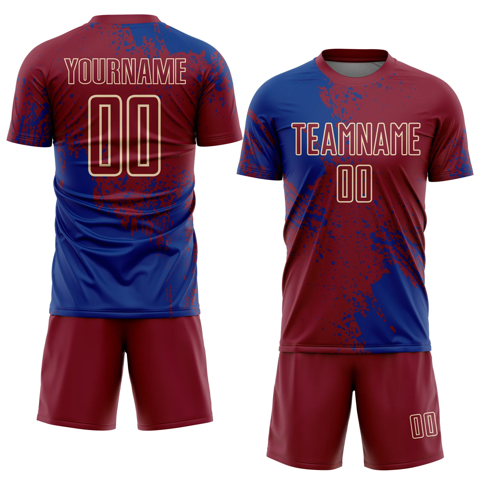 Custom Crimson Royal-Cream Abstract Brush Stroke Sports Sublimation Soccer Uniform Jersey - Image 2