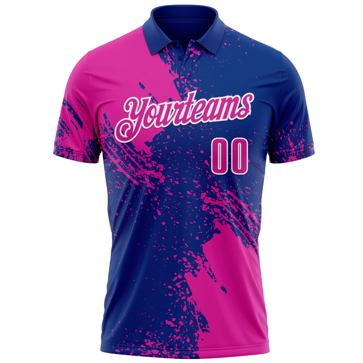 Custom Deep Pink Royal-White 3D Pattern Design Abstract Brush Stroke Performance Polo Shirt - Image 2