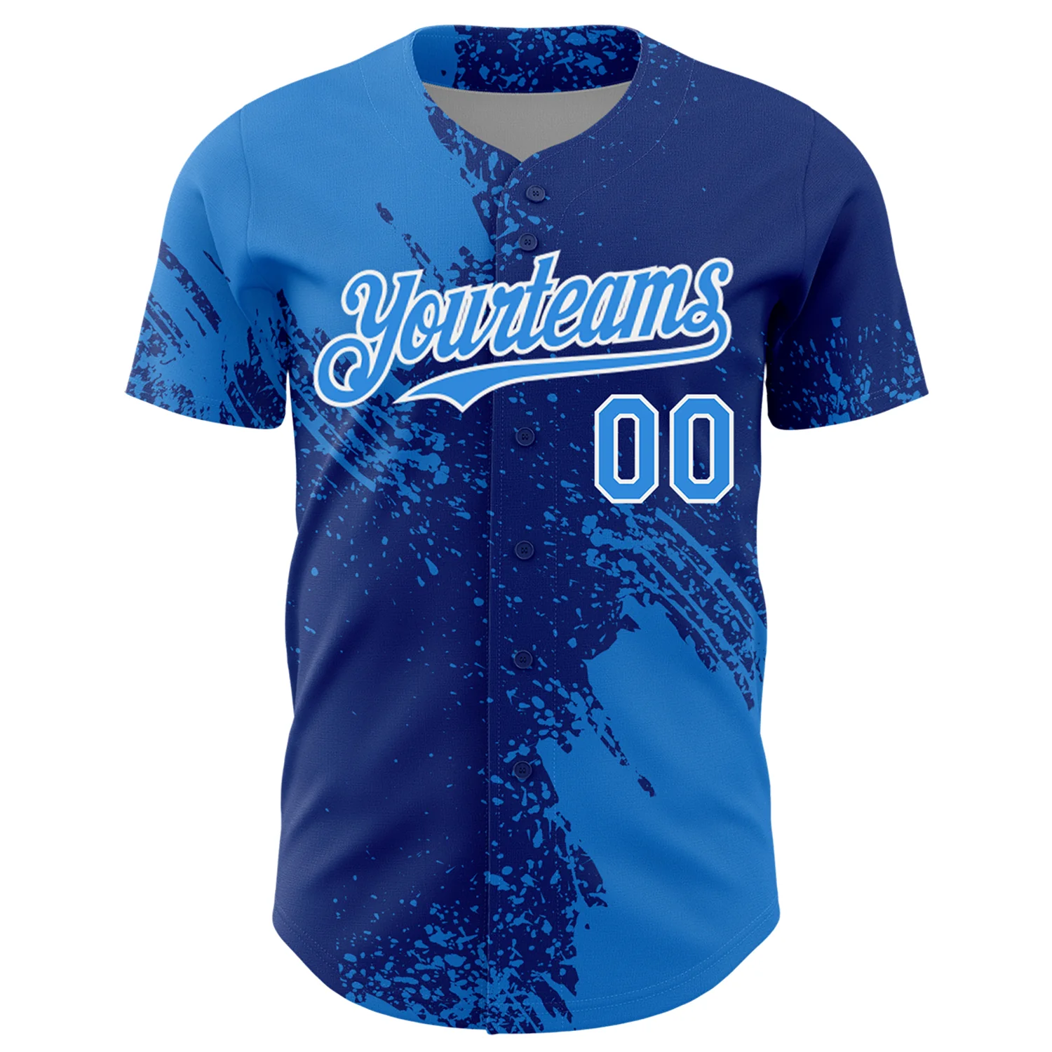 Custom Electric Blue Royal-White 3D Pattern Design Abstract Brush Stroke Authentic Baseball Jersey - Image 2