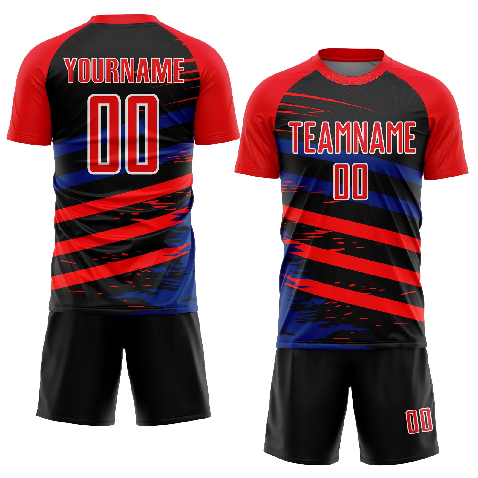 Custom Fire Red Royal-Black Line Sublimation Soccer Uniform Jersey - Image 2