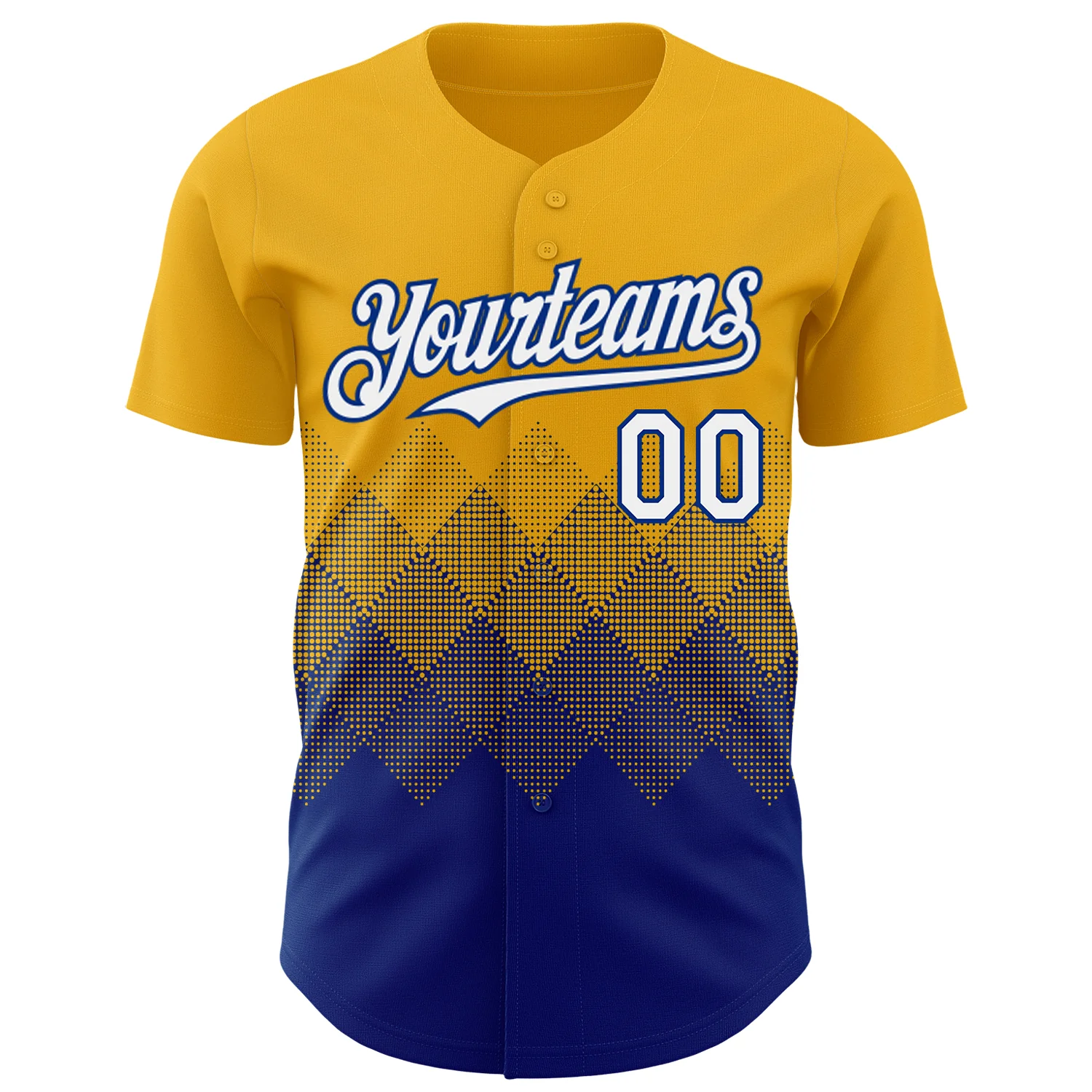 Custom Gold White-Royal 3D Gradient Square Shape Authentic Baseball Jersey - Image 2