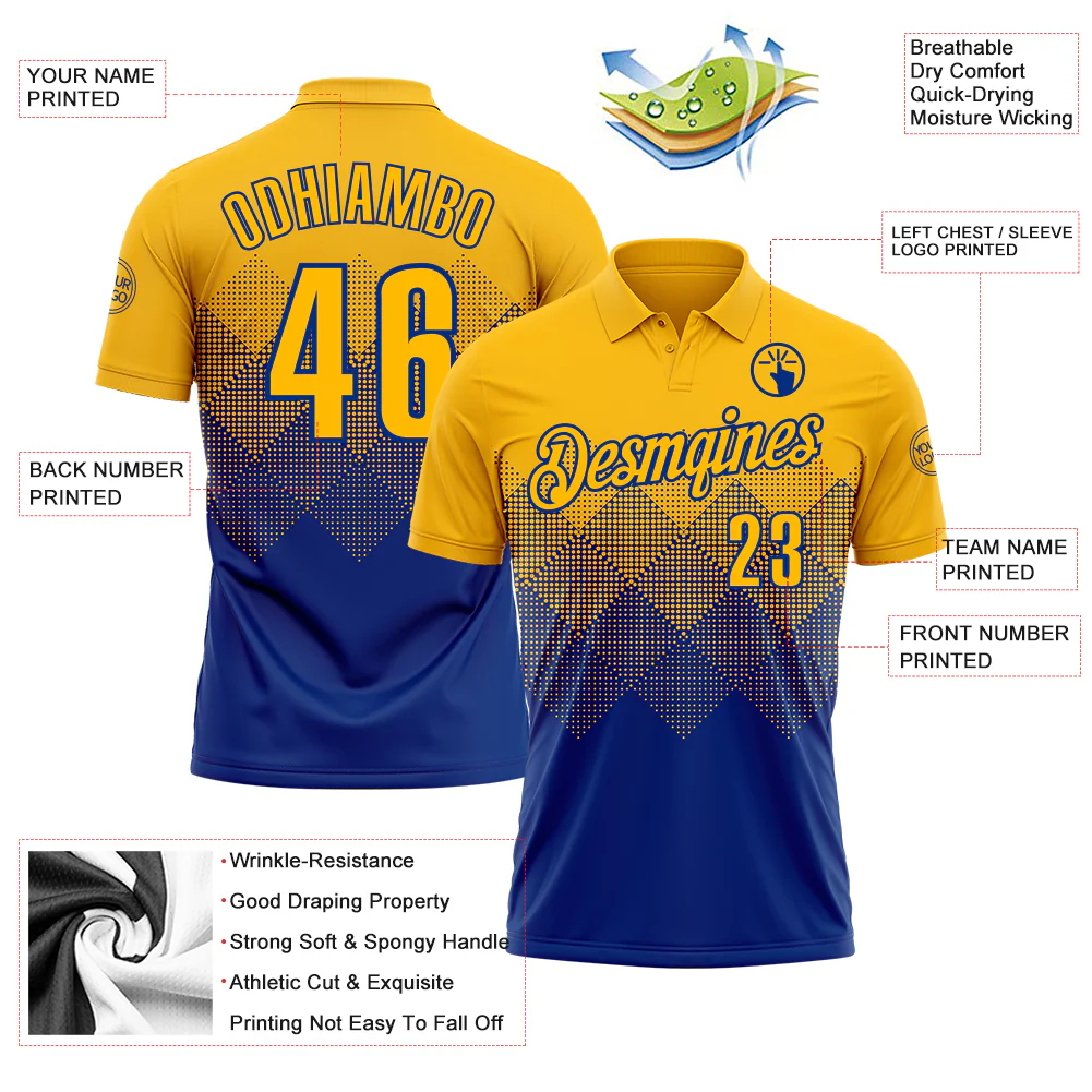 Custom Gold Royal 3D Gradient Square Shape Performance Polo Shirt - Image 3
