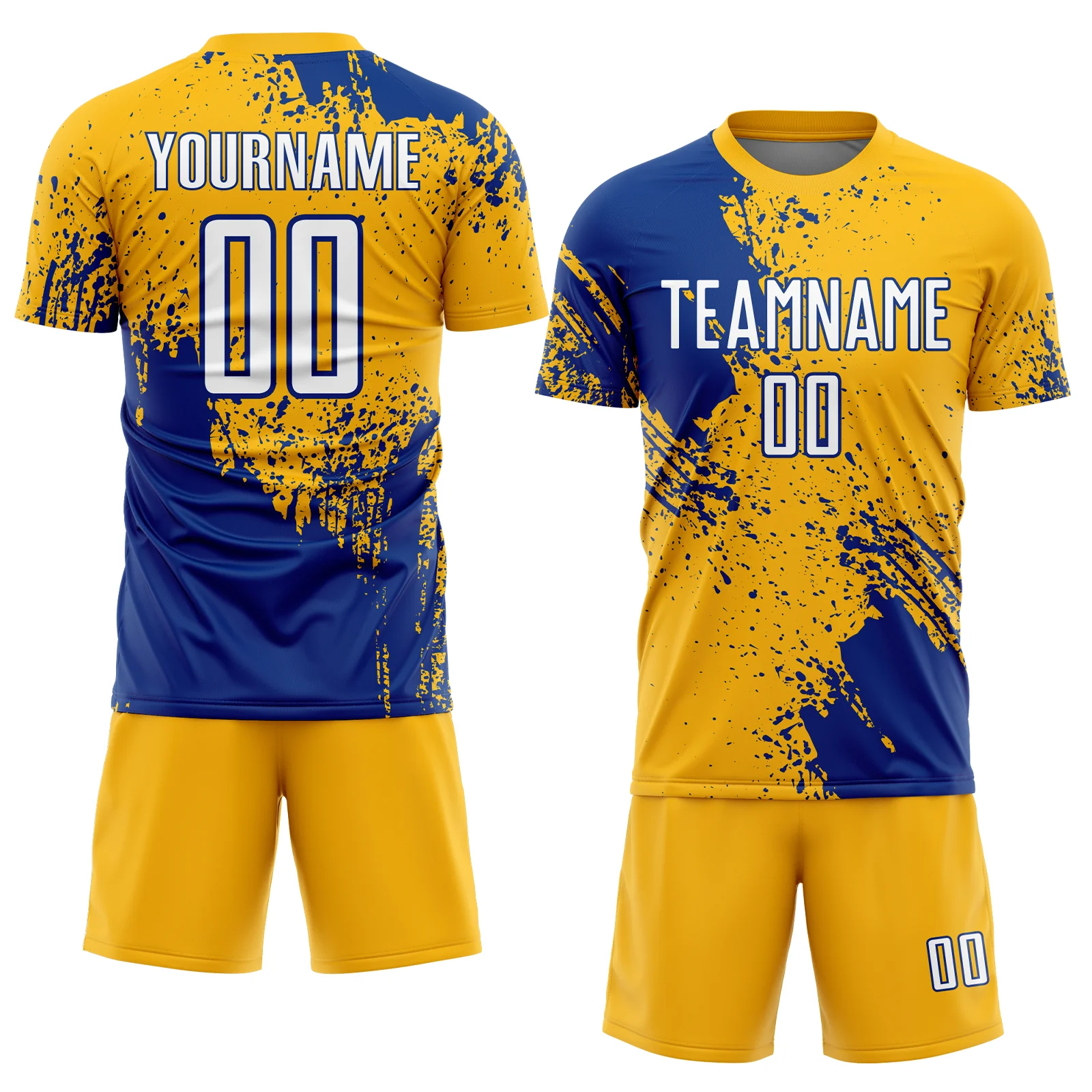 Custom Gold White-Royal Abstract Brush Stroke Sports Sublimation Soccer Uniform Jersey - Image 2