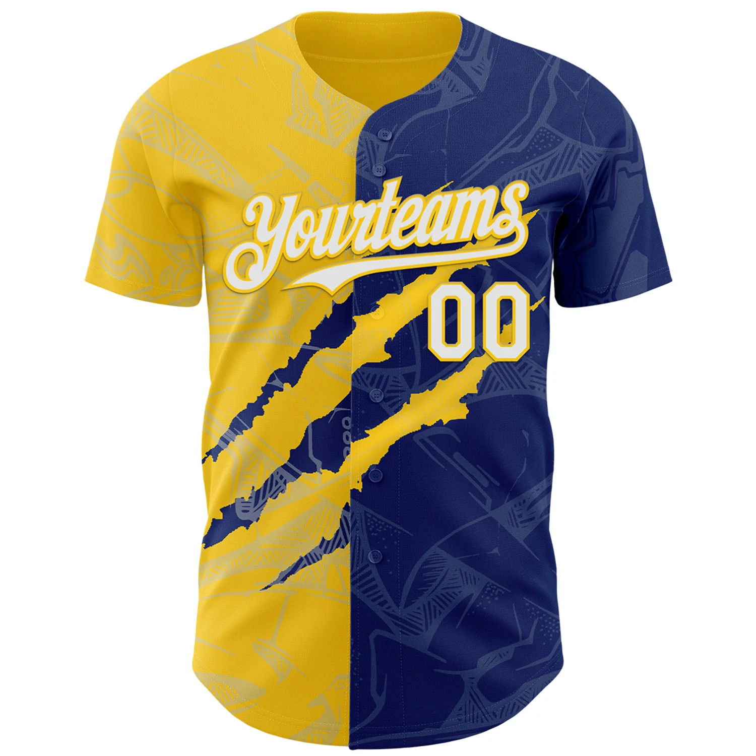Custom Graffiti Pattern White Royal-Yellow 3D Scratch Authentic Baseball Jersey - Image 2