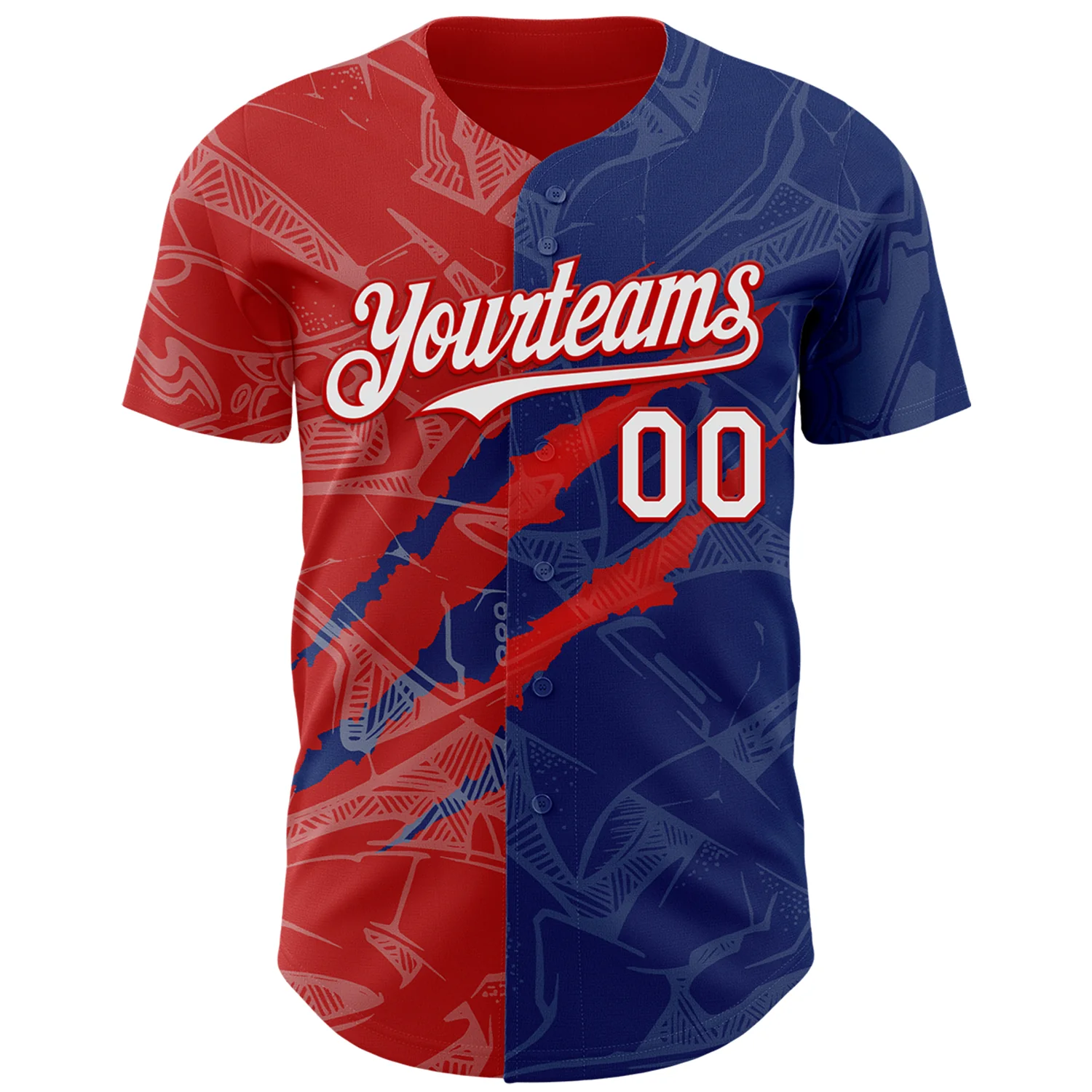 Custom Graffiti Pattern White Royal-Red 3D Scratch Authentic Baseball Jersey - Image 2