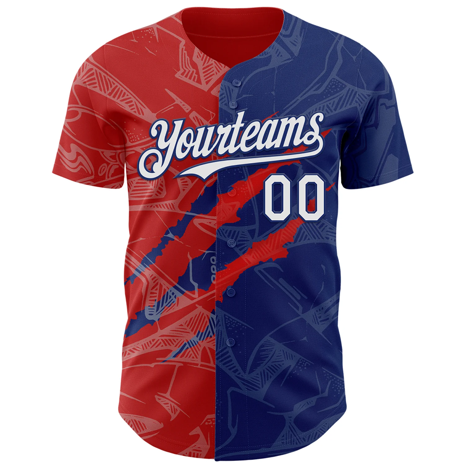 Custom Graffiti Pattern White Royal-Red 3D Scratch Authentic Baseball Jersey - Image 2