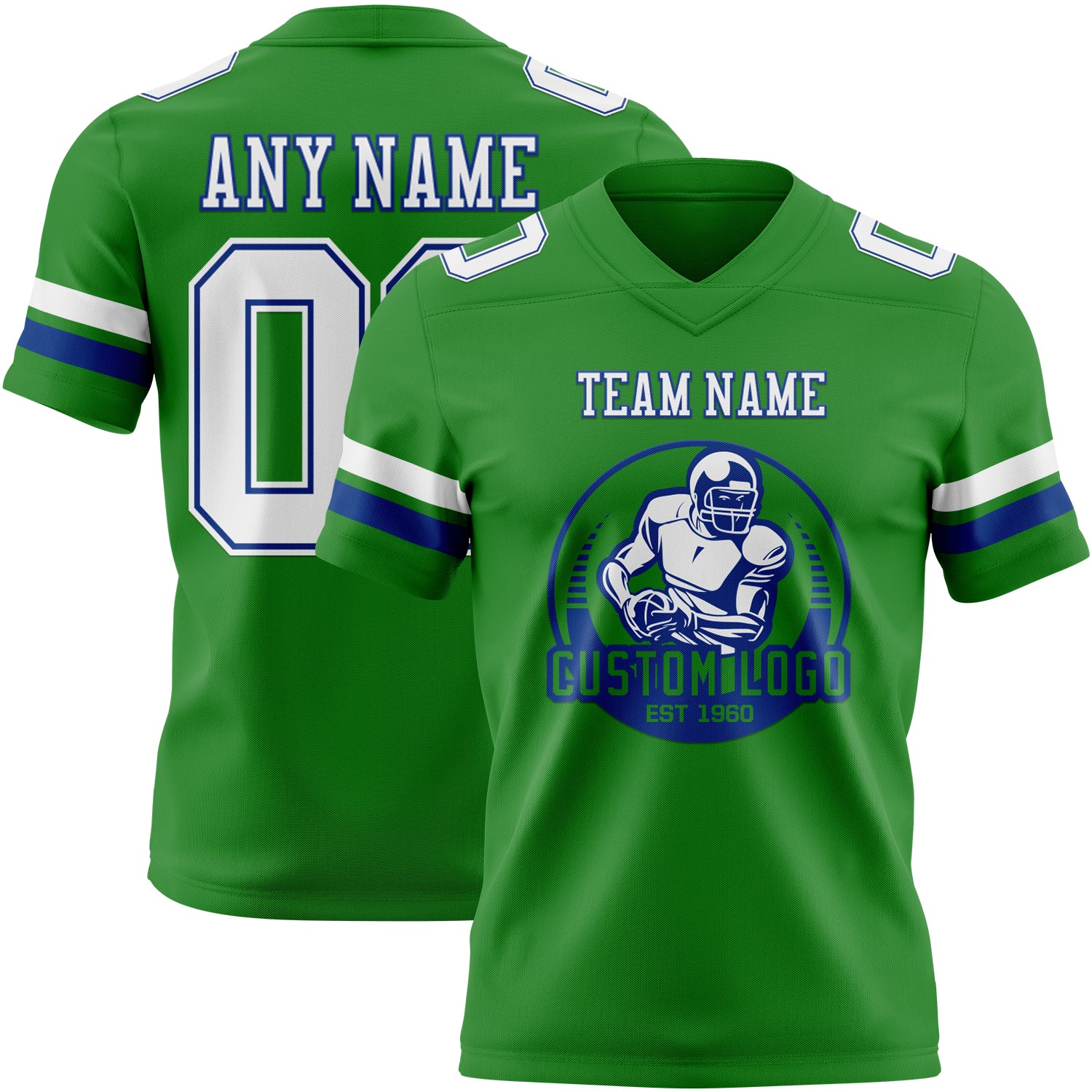 Custom Grass Green White-Royal Authentic Football Jersey - Image 2