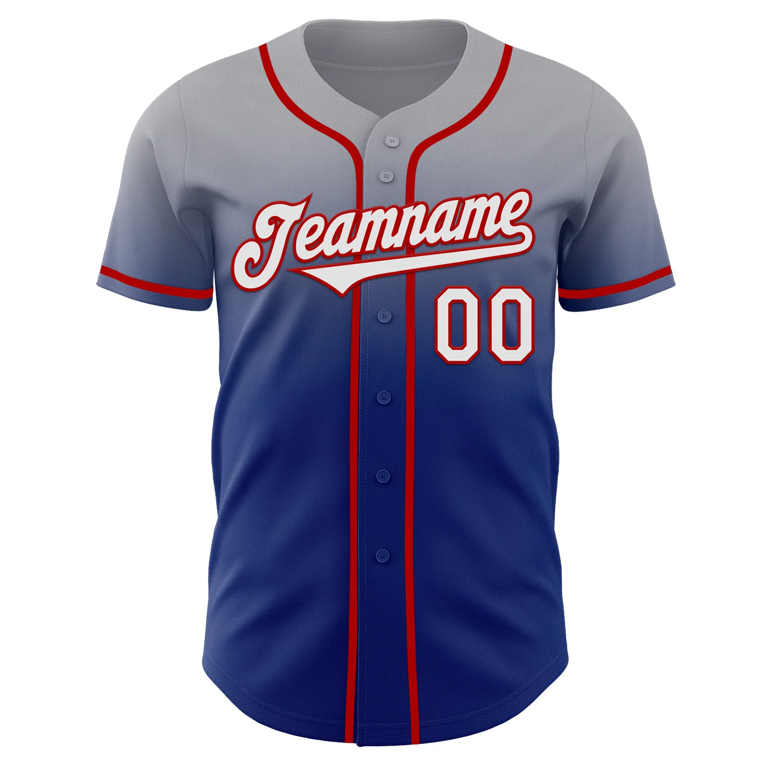 Custom Gray White Royal-Red Authentic Fade Fashion Baseball Jersey - Image 2
