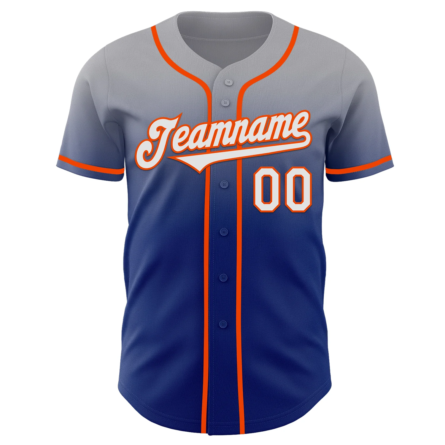 Custom Gray White Royal-Orange Authentic Fade Fashion Baseball Jersey - Image 2