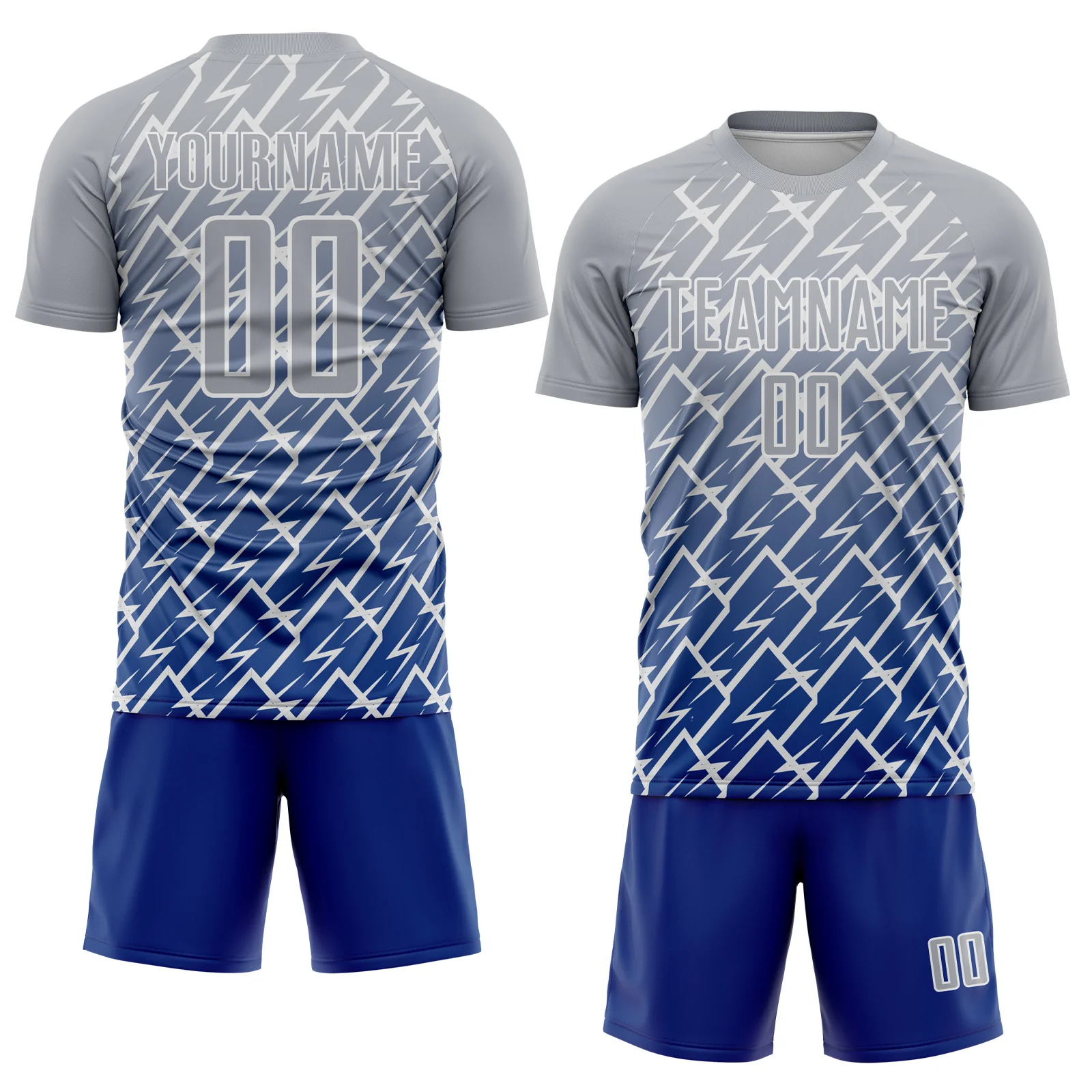 Custom Gray Royal-White Lightning Sports Sublimation Soccer Uniform Jersey - Image 2