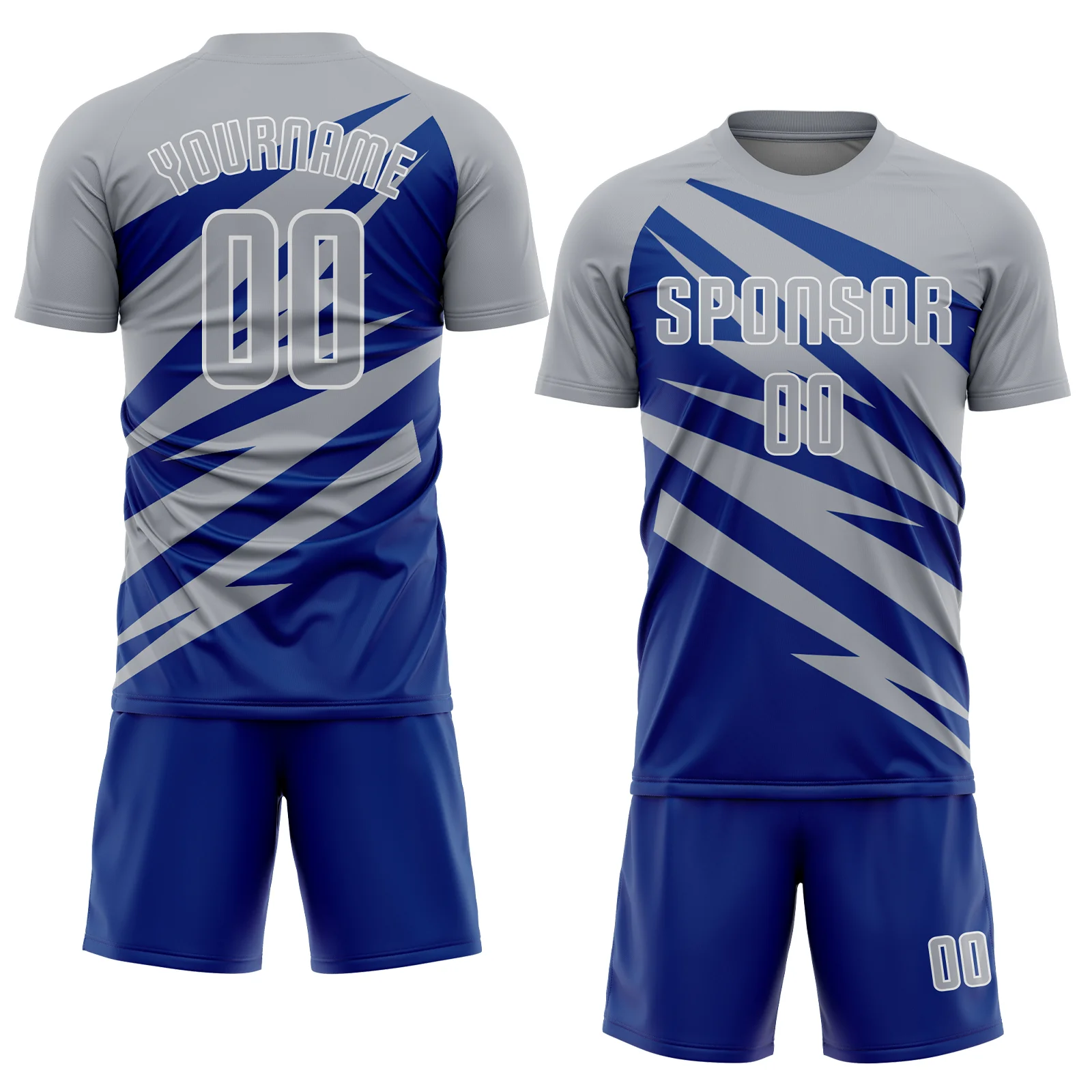 Custom Gray Royal-White Abstract Line Sports Sublimation Soccer Uniform Jersey - Image 2
