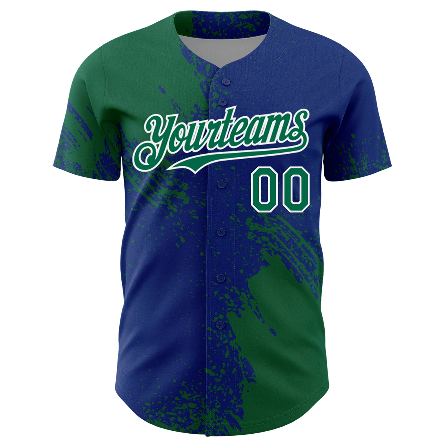 Custom Kelly Green Royal-White 3D Pattern Design Abstract Brush Stroke Authentic Baseball Jersey - Image 2