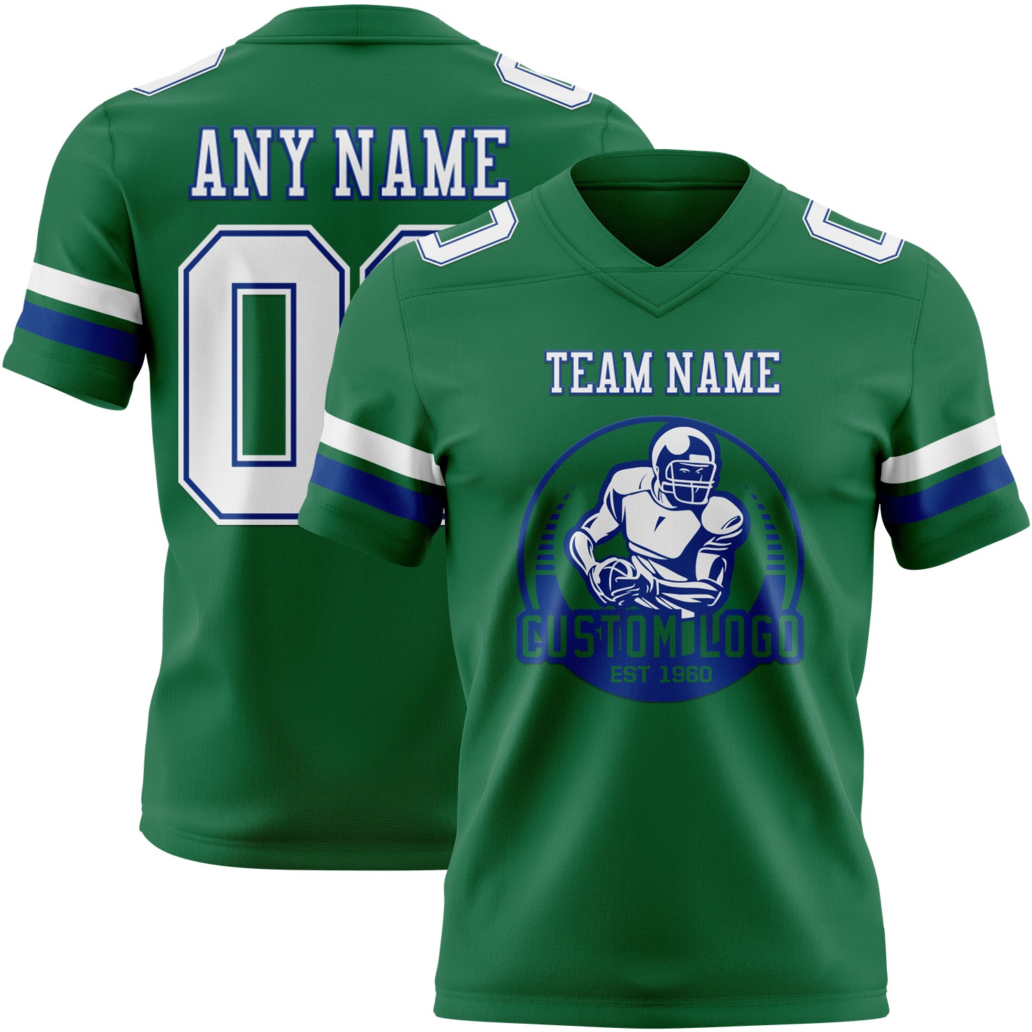 Custom Kelly Green White-Royal Authentic Football Jersey - Image 2