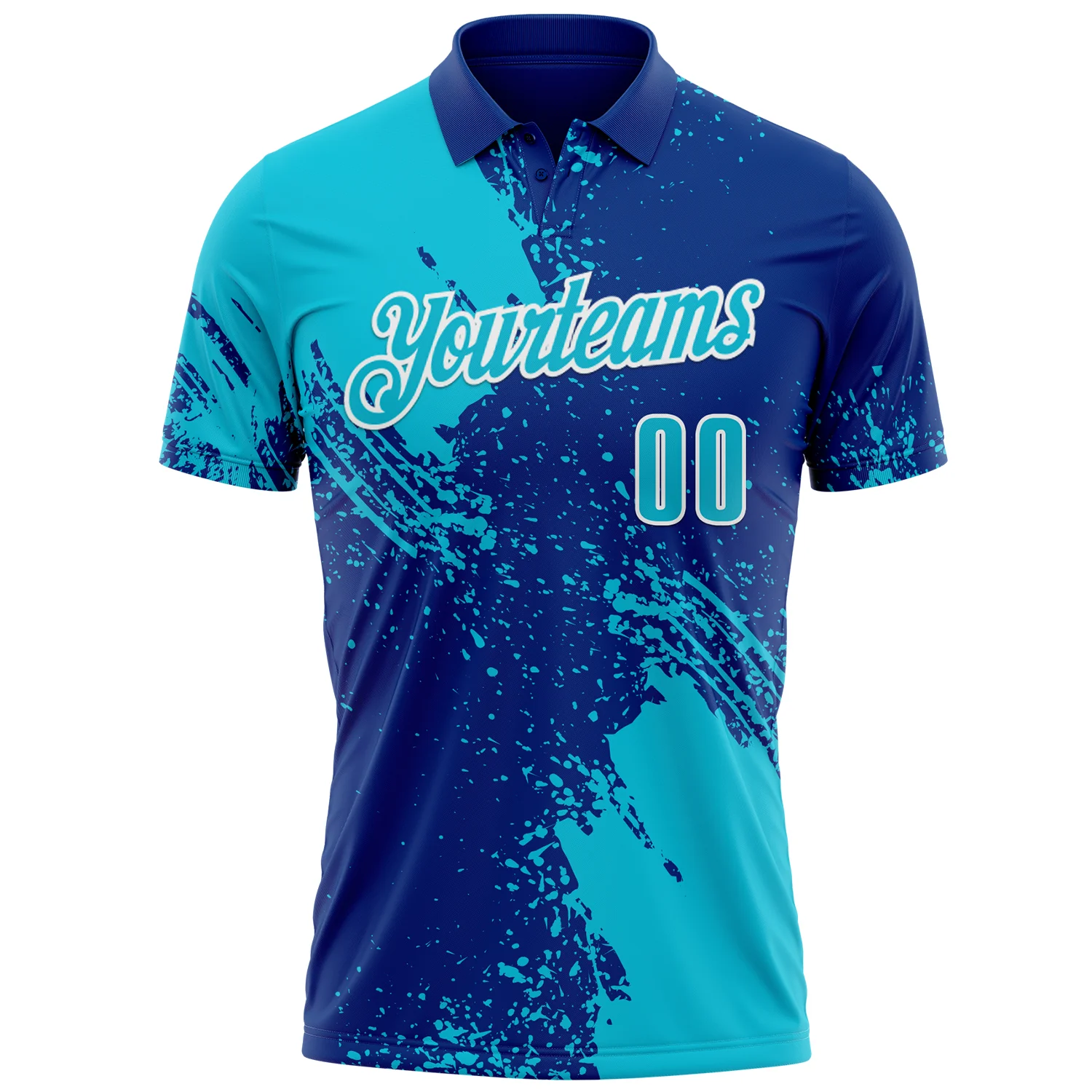 Custom Lakes Blue Royal-White 3D Pattern Design Abstract Brush Stroke Performance Polo Shirt - Image 2