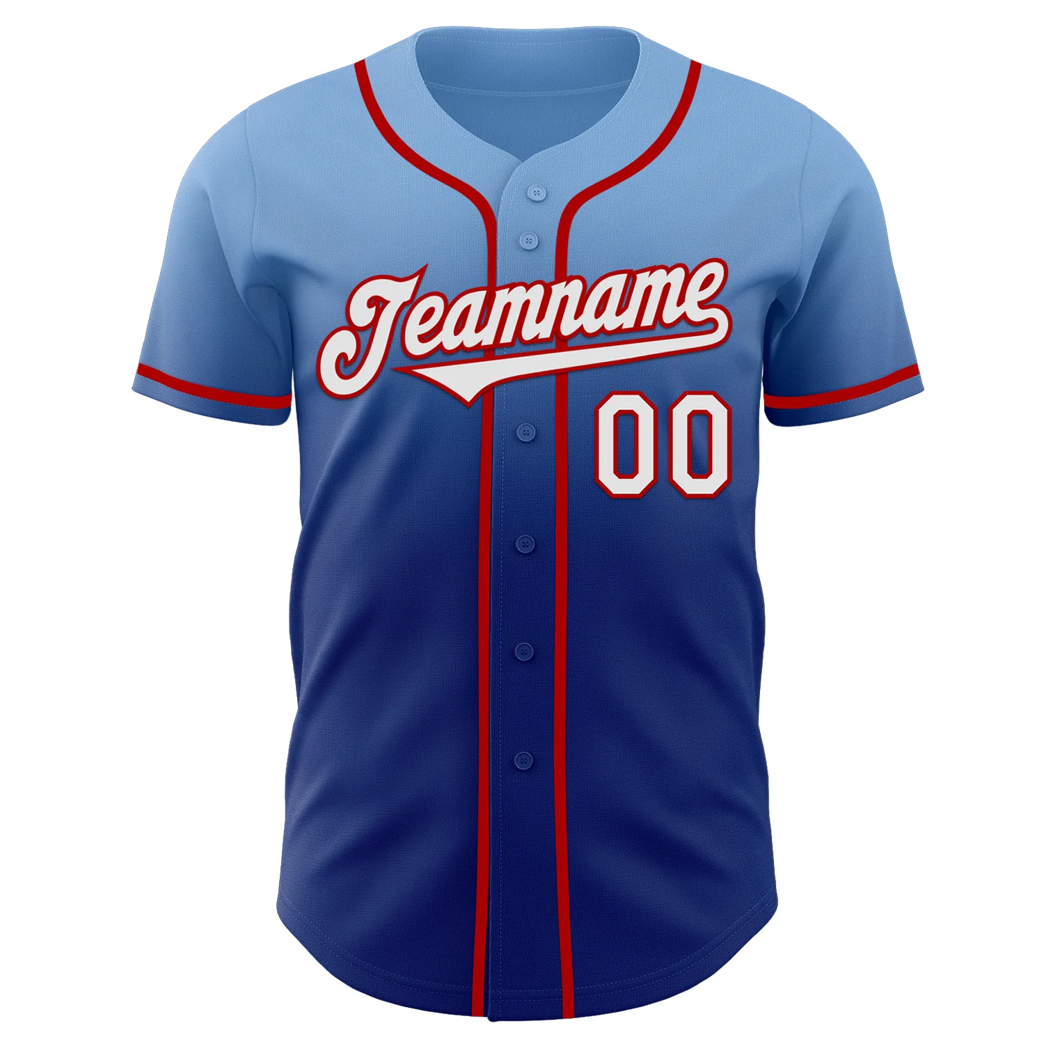 Custom Light Blue White Royal-Red Authentic Fade Fashion Baseball Jersey - Image 2