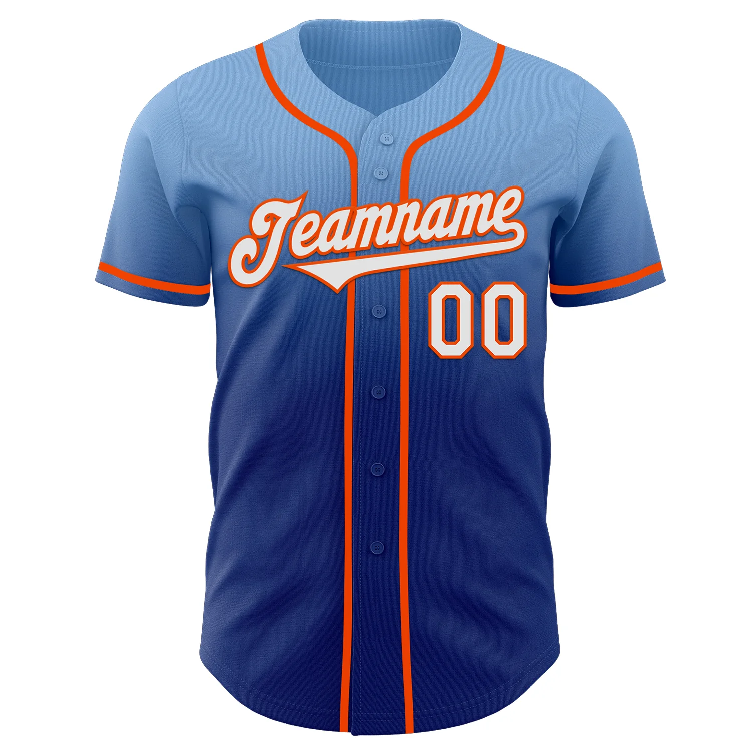 Custom Light Blue White Royal-Orange Authentic Fade Fashion Baseball Jersey - Image 2