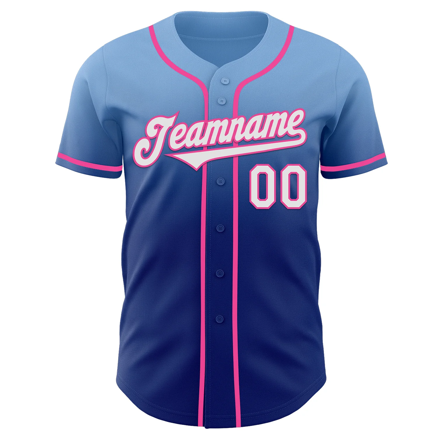 Custom Light Blue White Royal-Pink Authentic Fade Fashion Baseball Jersey - Image 2