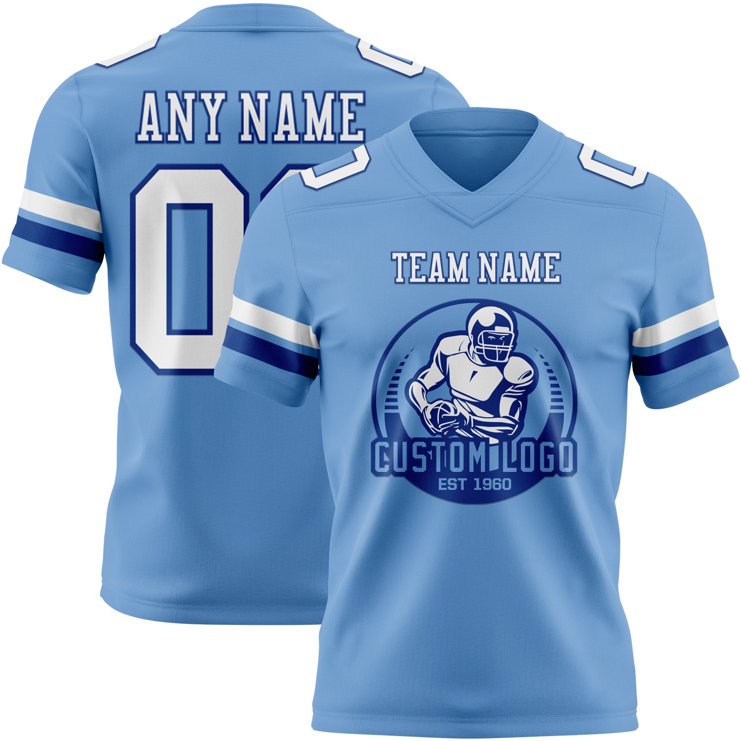 Custom Light Blue White-Royal Authentic Football Jersey - Image 2