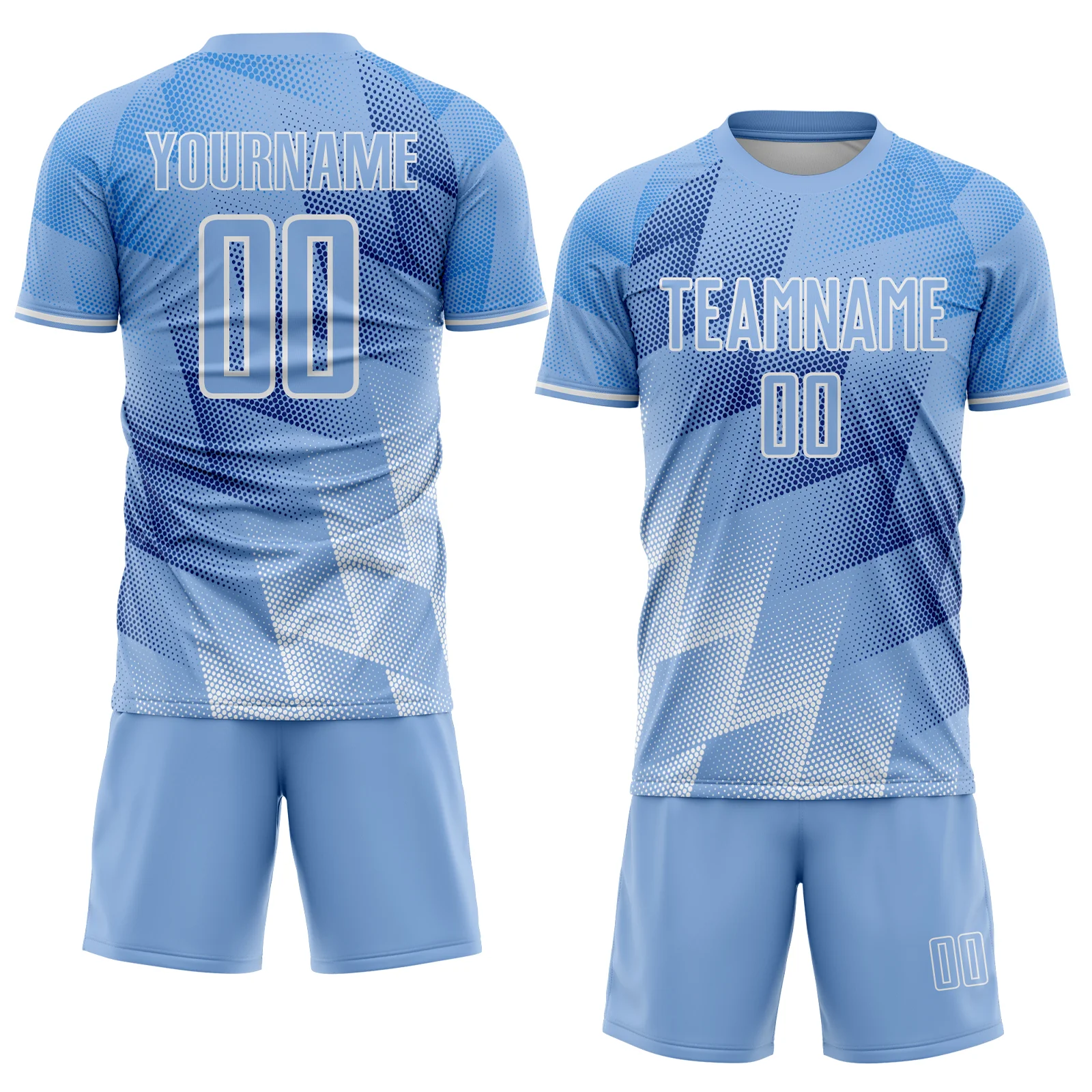 Custom Light Blue Royal-White Argentina Round Sports Sublimation Soccer Uniform Jersey - Image 2