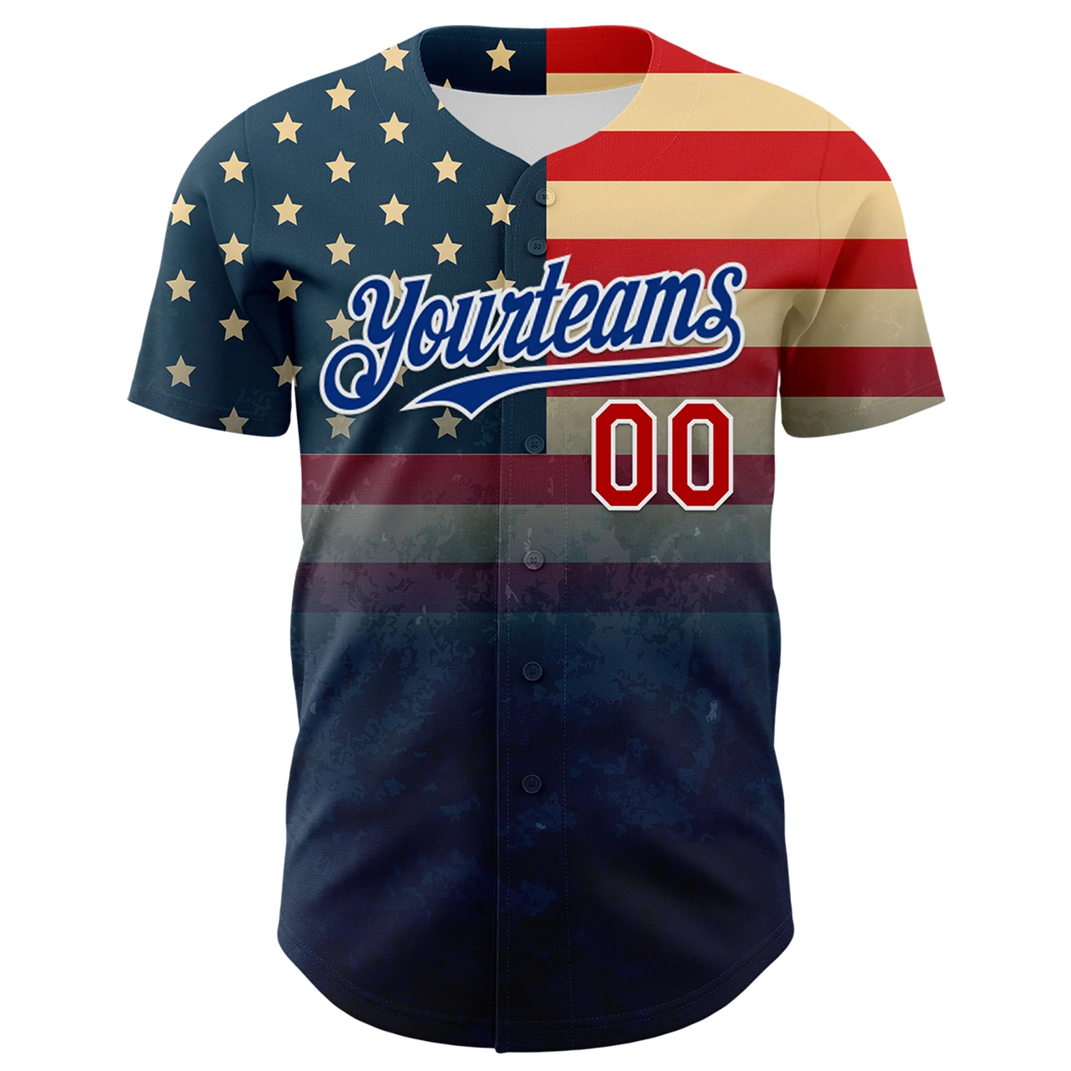 Custom Navy Red Royal-White 3D Gradient Retro American Flag Authentic Baseball Jersey - Image 2