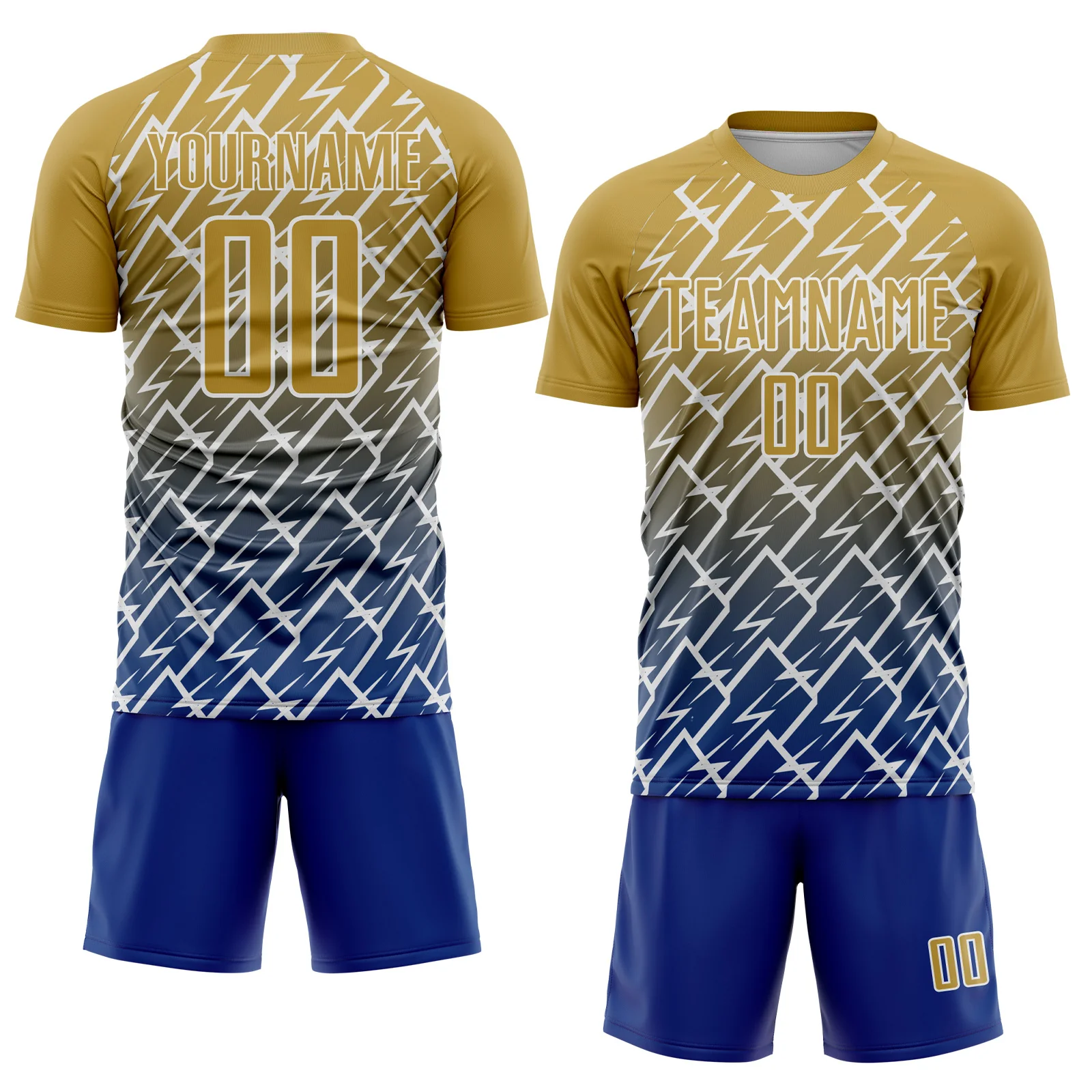 Custom Old Gold Royal-White Lightning Sports Sublimation Soccer Uniform Jersey - Image 2