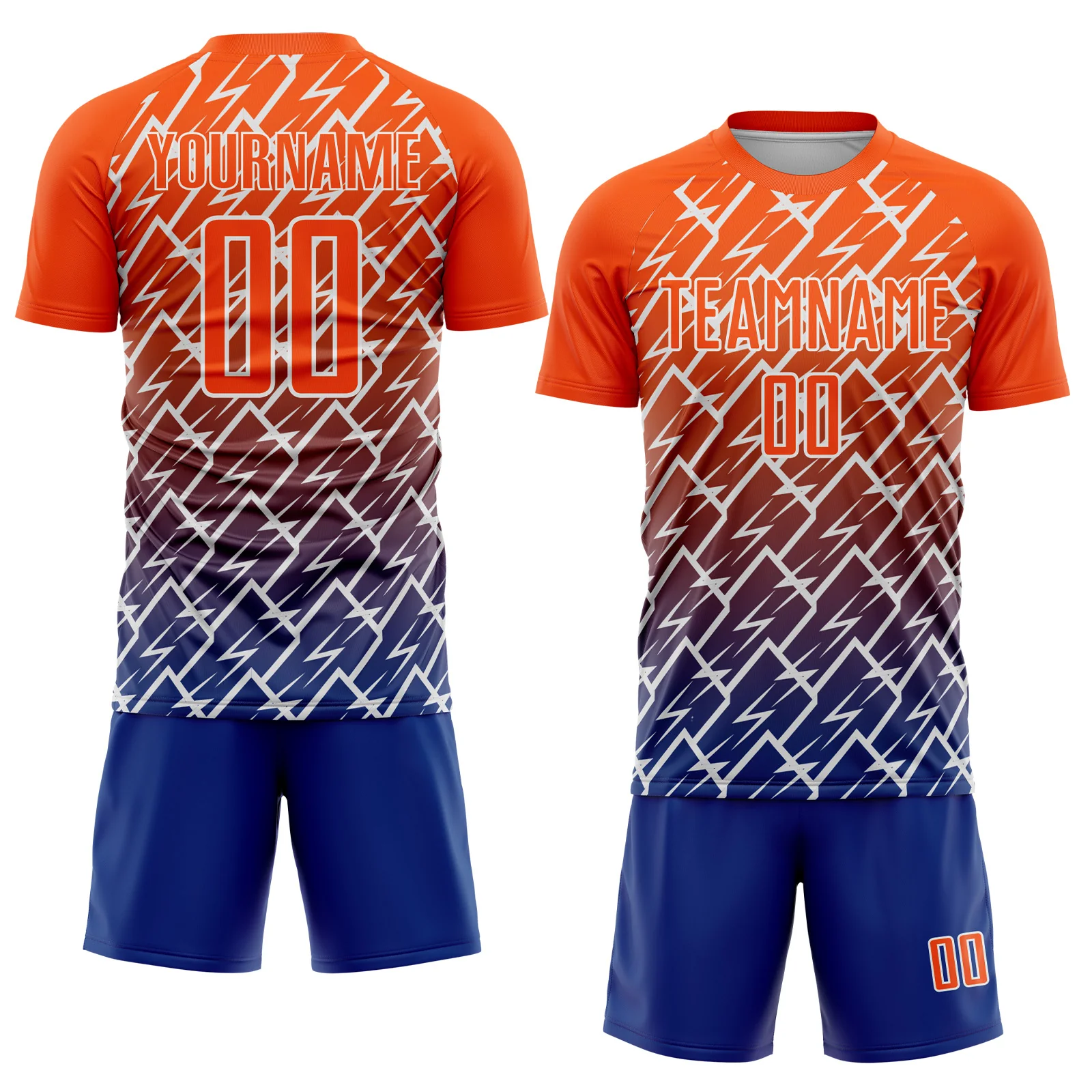 Custom Orange Royal-White Lightning Sports Sublimation Soccer Uniform Jersey - Image 2