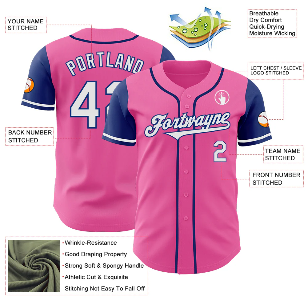 Custom Pink White-Royal Authentic Two Tone Baseball Jersey - Image 3