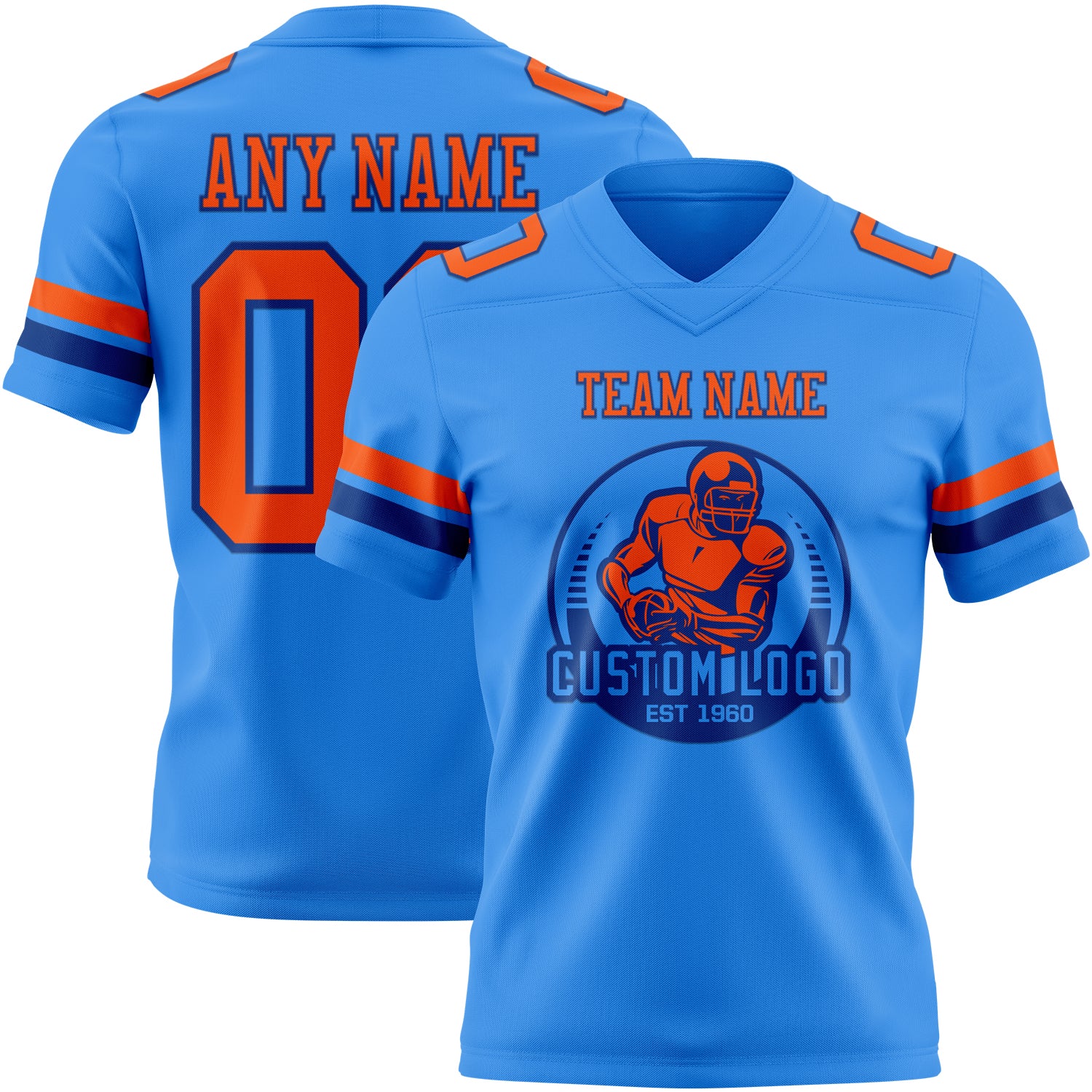 Custom Powder Blue Orange-Royal Authentic Football Jersey - Image 2