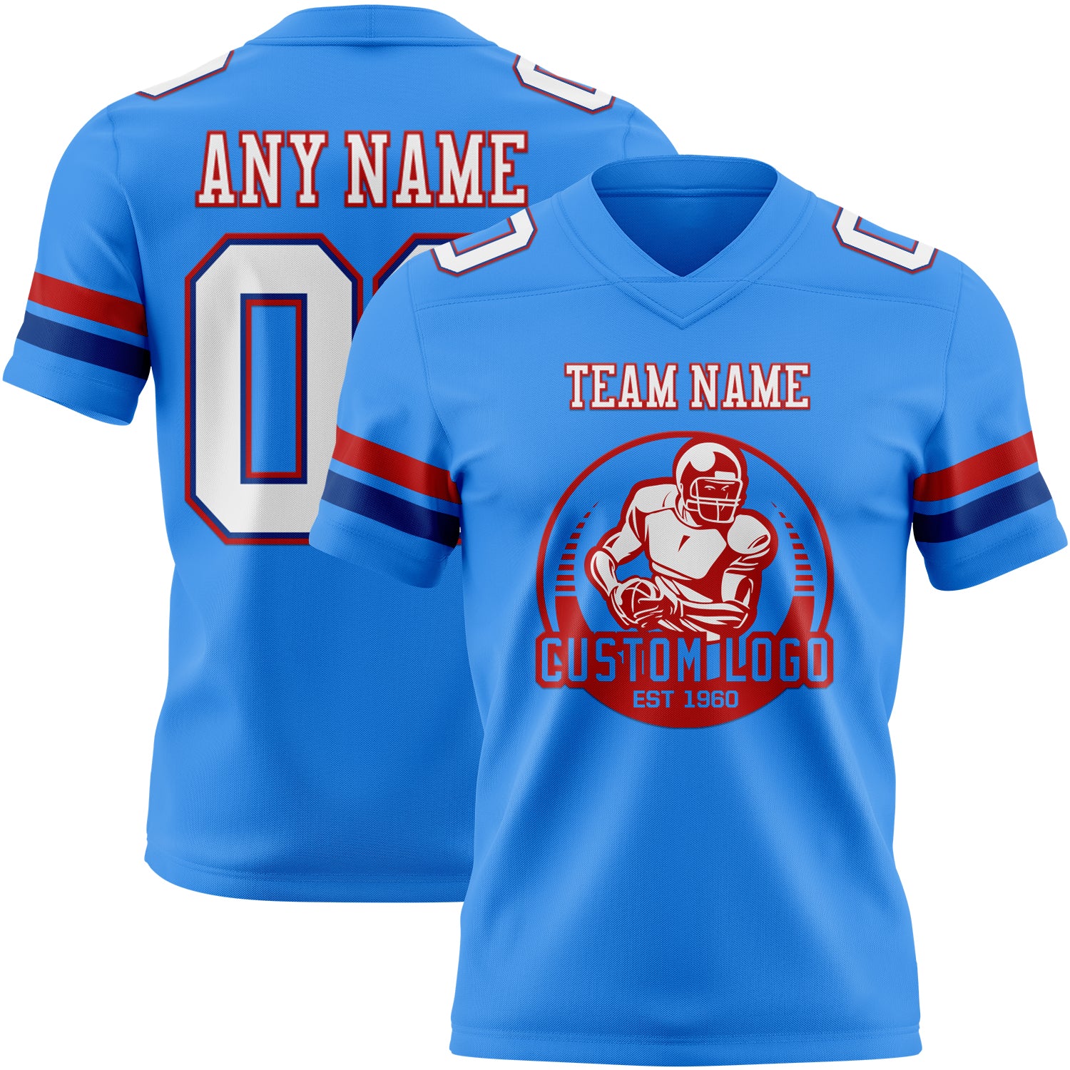 Custom Powder Blue White Royal-Red Authentic Football Jersey - Image 2