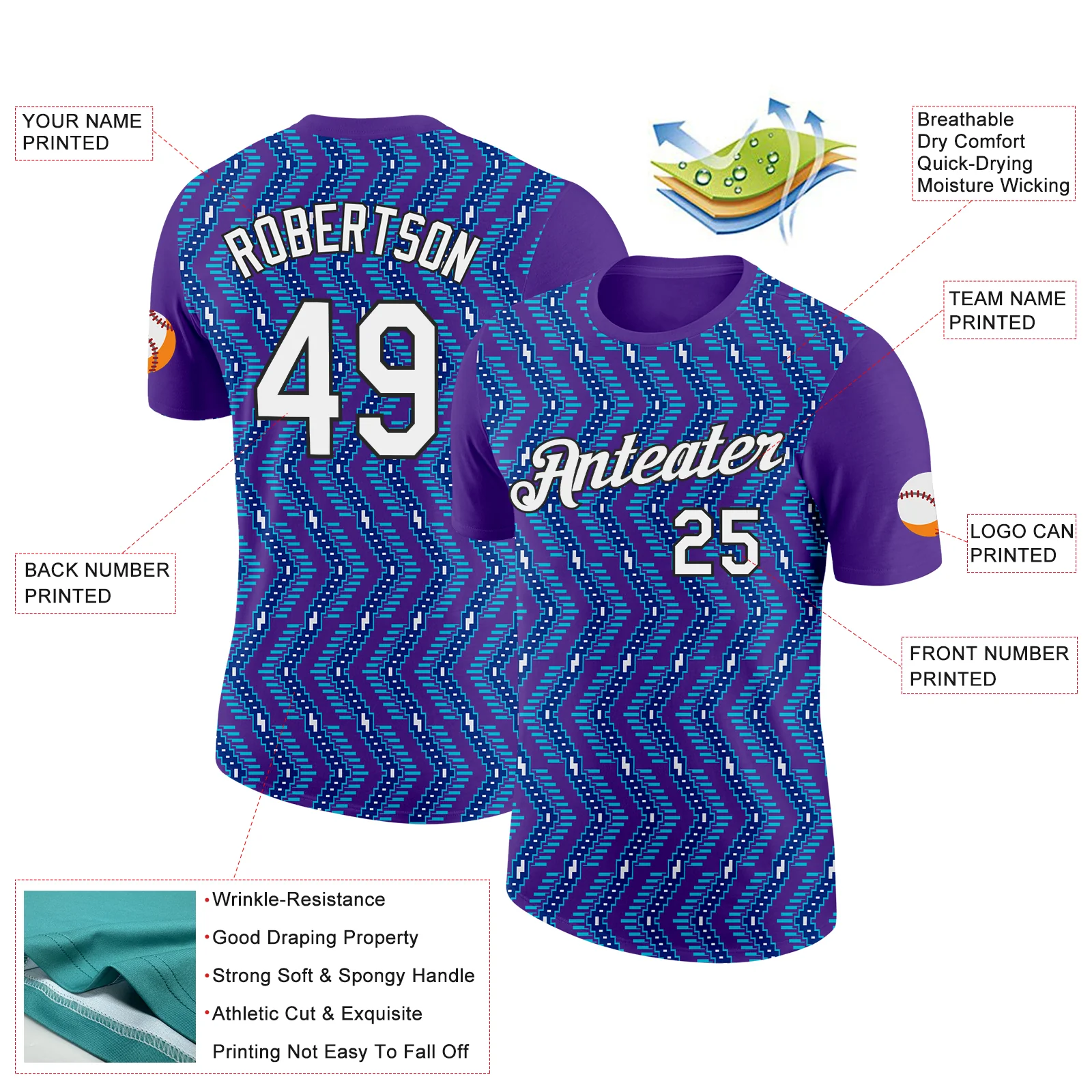 Custom Purple Royal-Lakes Blue 3D Esports Performance T-Shirt - Image 2