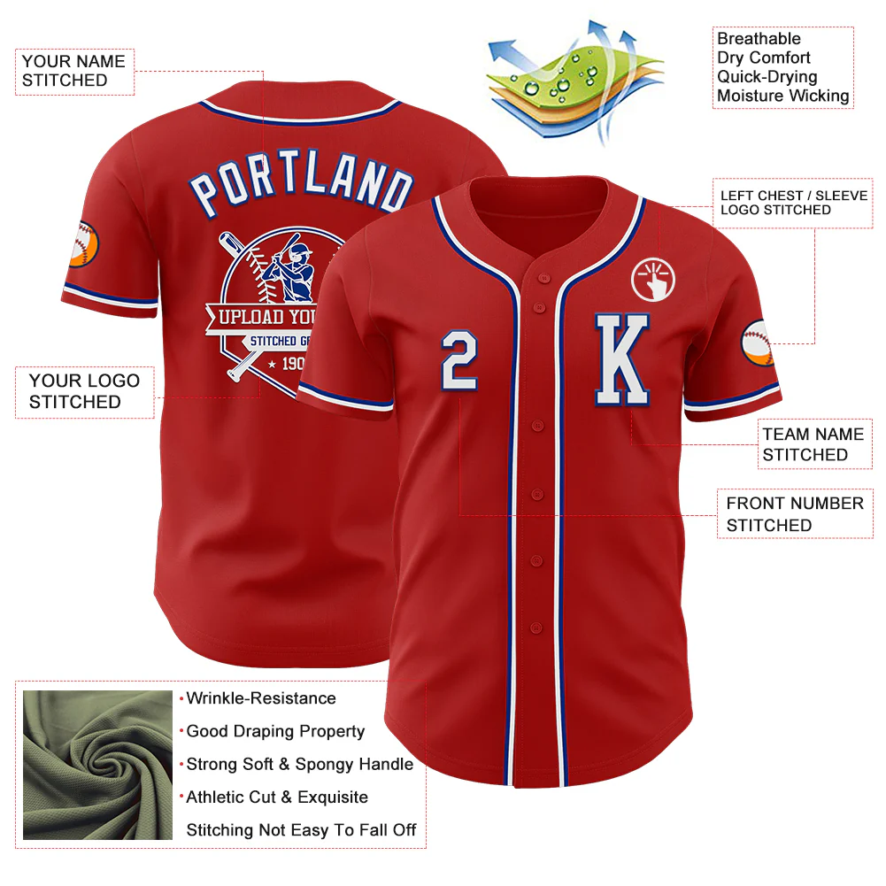 Custom Red White-Royal Authentic Baseball Jersey - Image 6