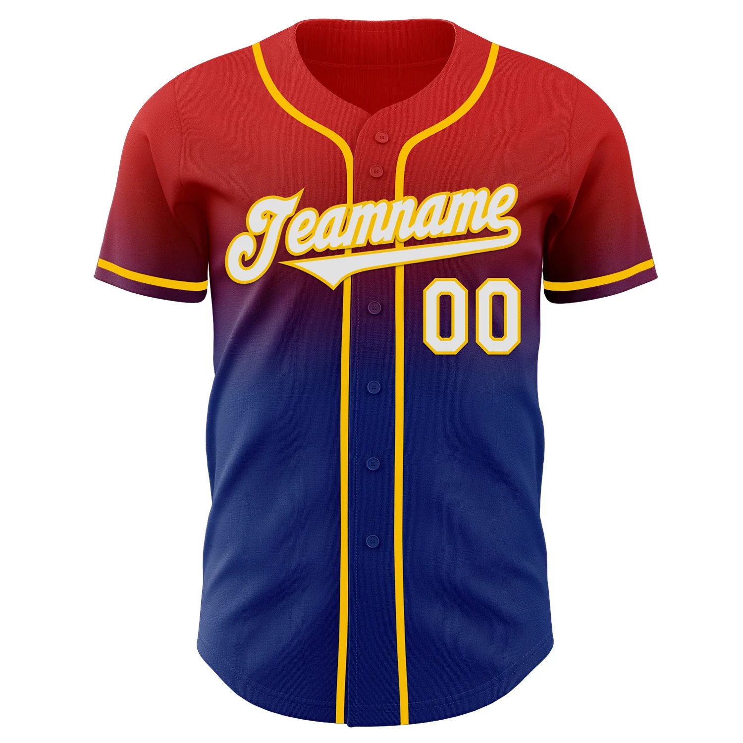 Custom Red White Royal-Yellow Authentic Fade Fashion Baseball Jersey - Image 2