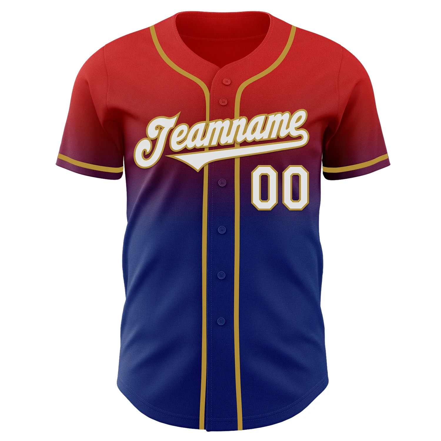 Custom Red White Royal-Old Gold Authentic Fade Fashion Baseball Jersey - Image 2