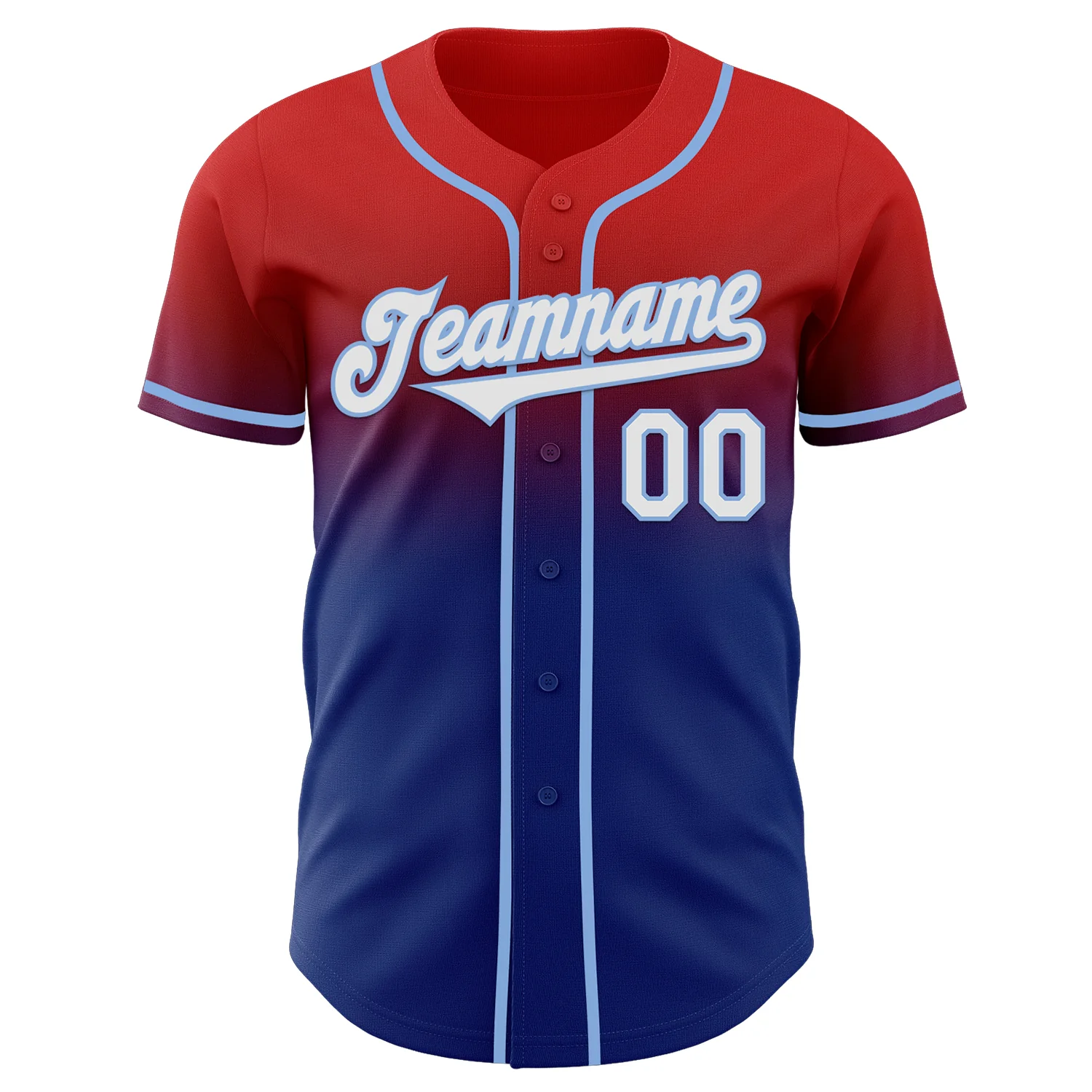 Custom Red White Royal-Light Blue Authentic Fade Fashion Baseball Jersey - Image 2