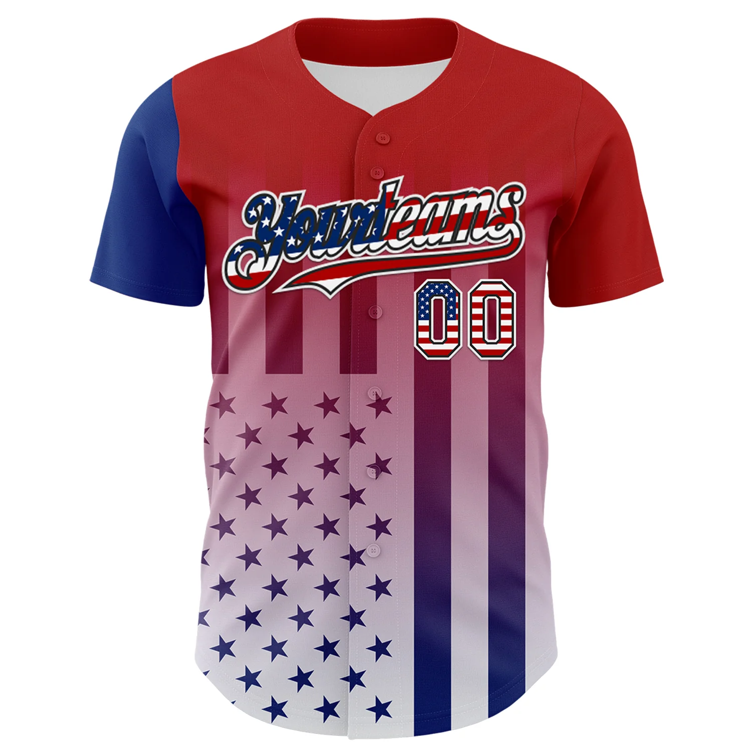 Custom Red USA Flag Royal Black-White 3D Gradient American Flag Authentic Baseball Jersey - Image 2