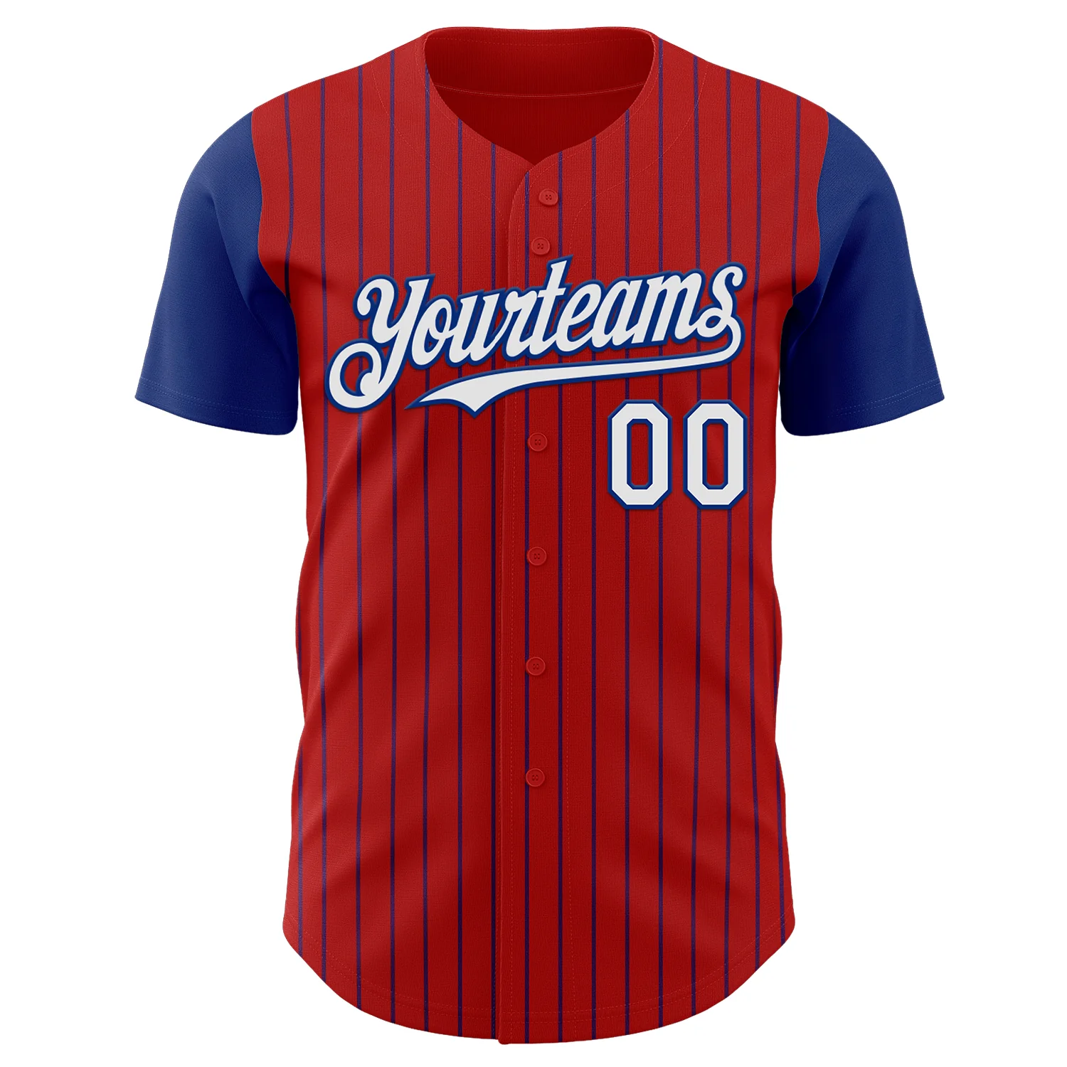 Custom Red Royal Pinstripe White Authentic Two Tone Baseball Jersey - Image 2