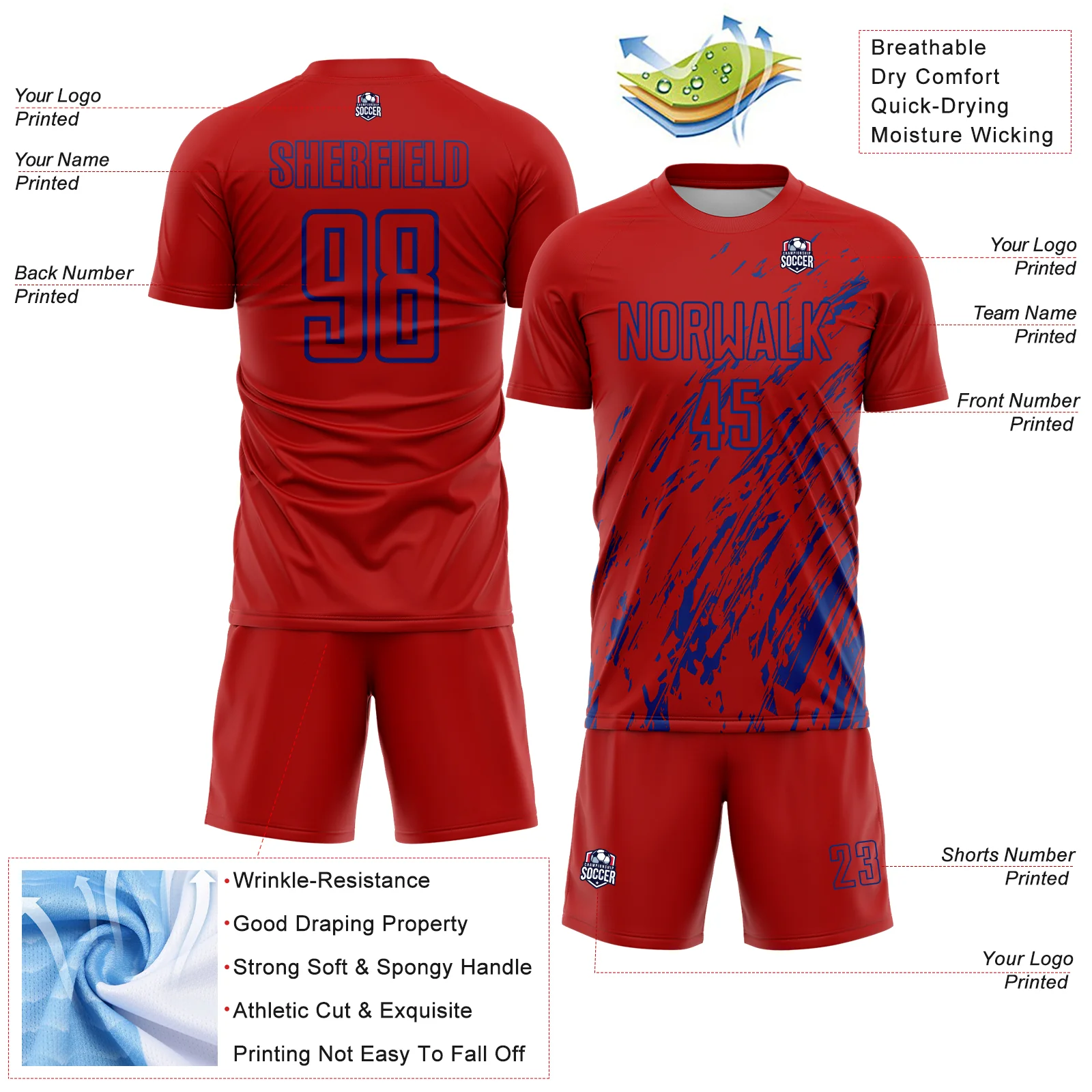Custom Red Royal Splash Sublimation Soccer Uniform Jersey - Image 4